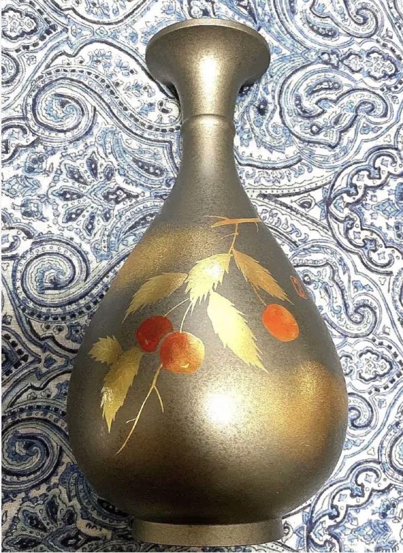 金運爆上げ 風水最高！門外不出品 1点物 縦15cm特殊朱銅製壺花瓶