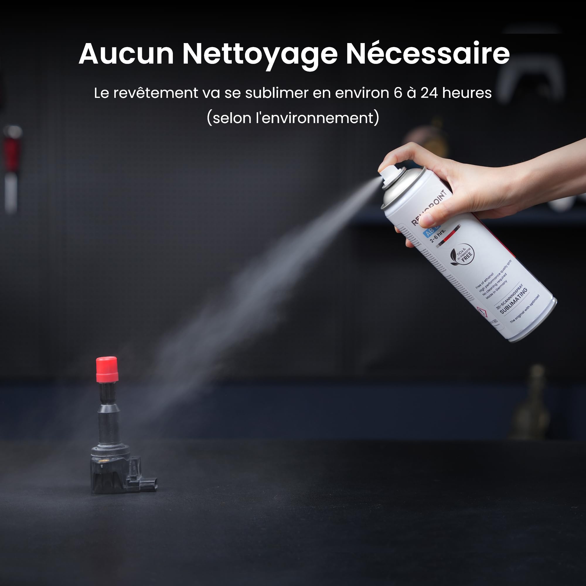Revopoint 3D Scanning Spray AB-6 pour Scanners 3D, pour Surfaces Réfléchissantes, Transparentes, Noires ou Très Texturées, Pas de Nettoyage Nécessaire, Sublimation, 500ml