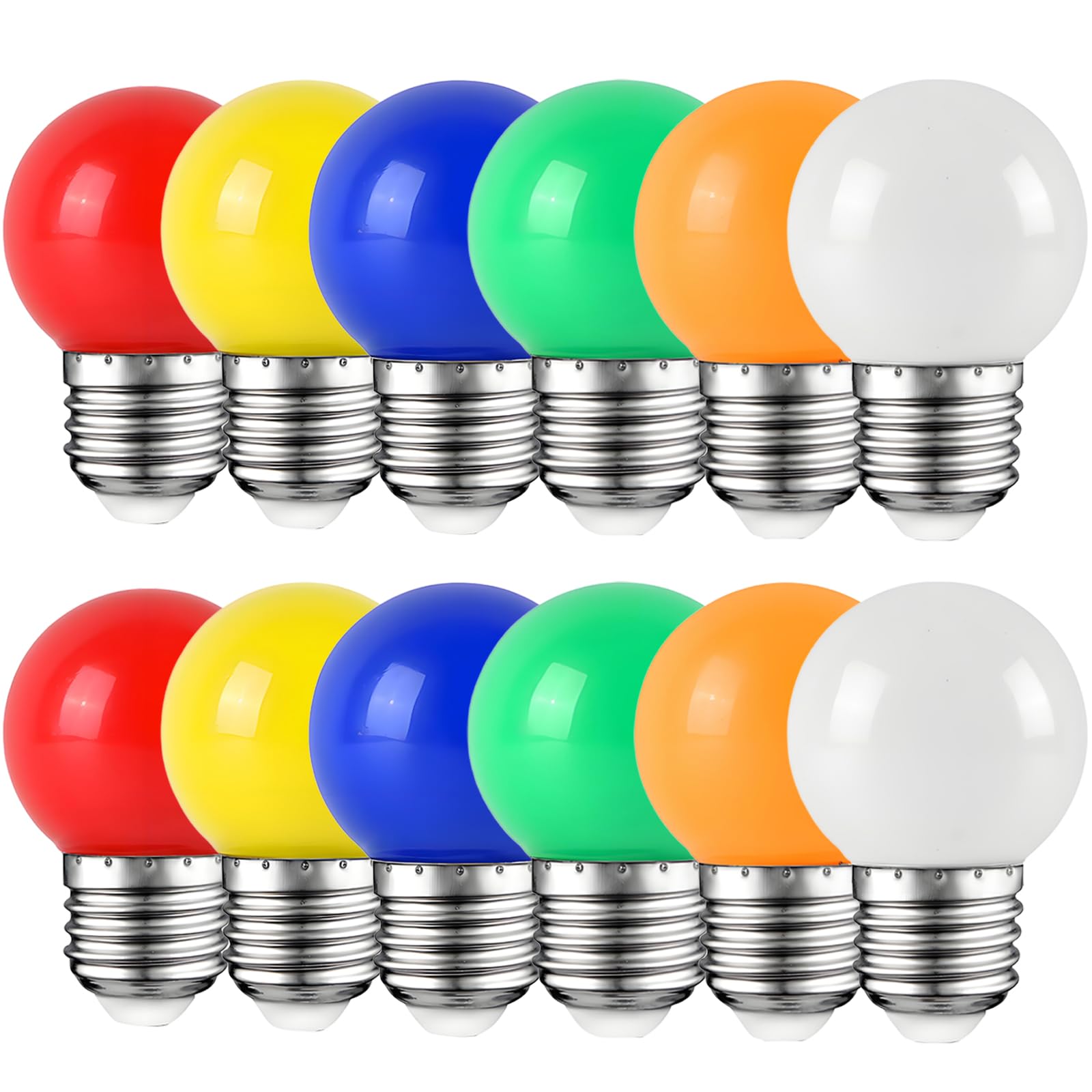 HUAMu 12 Pack E27 G45 Coloured LED Bulbs 2W, Golf Ball E27 Screw, Mixed Colours Red Yellow Blue Green Orange Warm White, Atmosphere Decoration for Outdoor Indoor String Wedding, Party, Christmas
