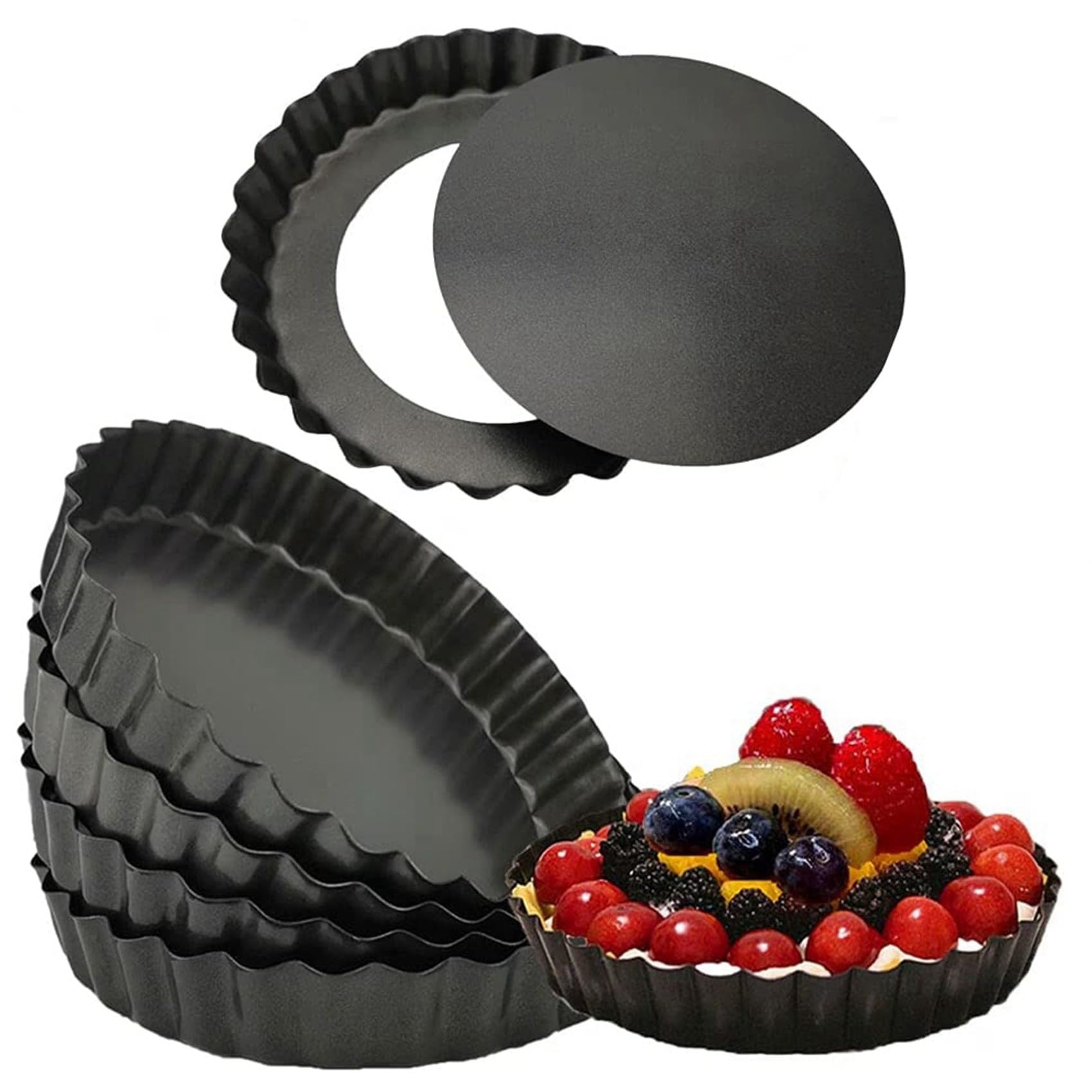 Paquet de 18 Mini Moules à de 5 Pouces avec Moule à Quiche Rond Antiadhésif à Fond Amovible, Moules à Latéraux Cannelés Robustes