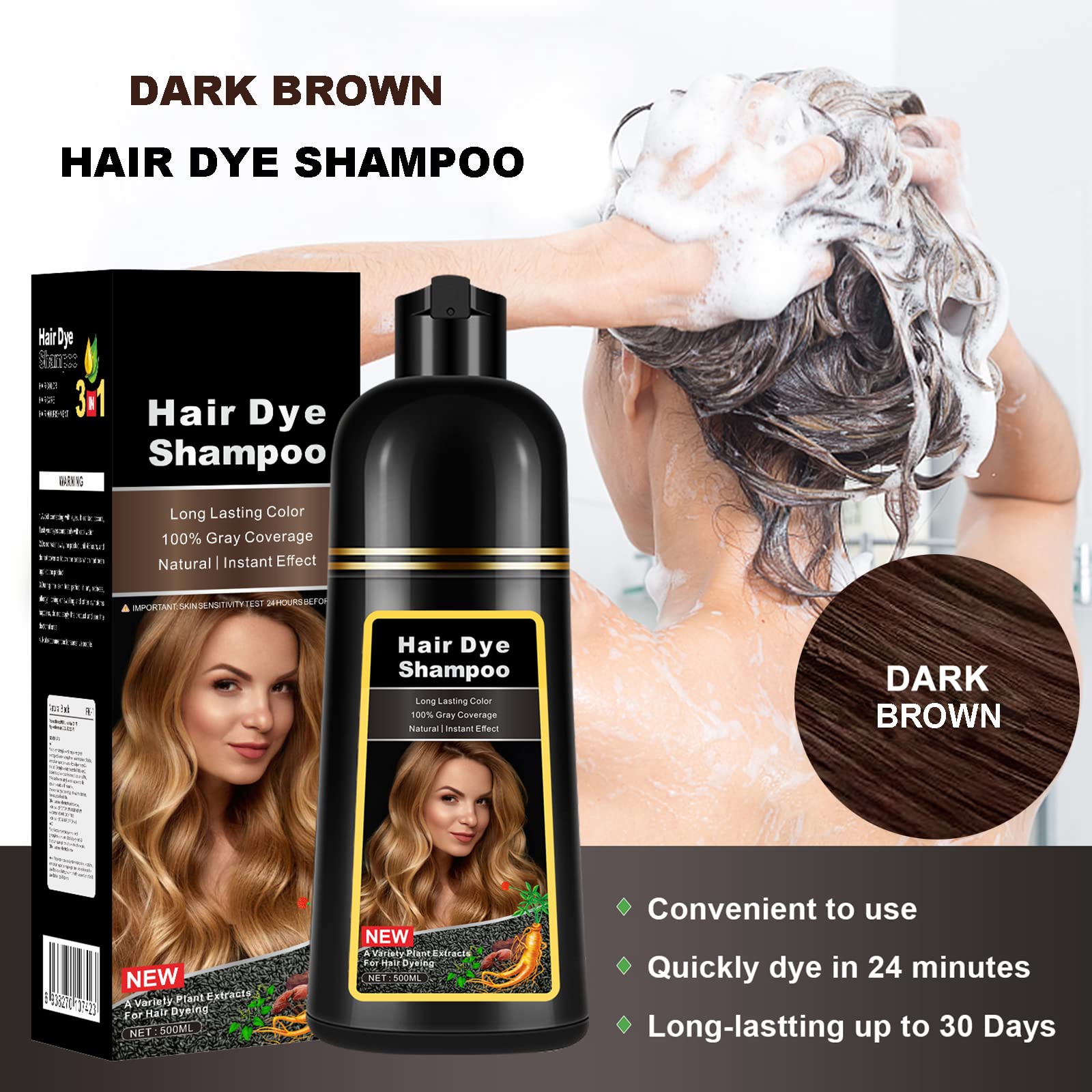 Amazon.com : Natural Dark Brown Hair Dye Shampoo 3 IN 1 for 100