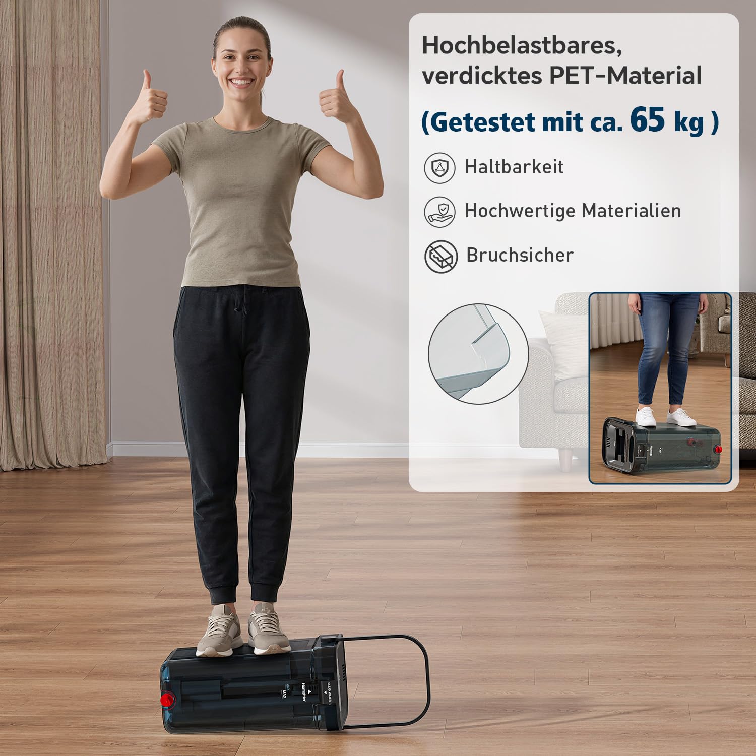 Homettler Transparentes Mopp- und Eimer-Set mit getrennten Behältern für Schmutz- und Sauberes Wasser, 165 cm Langer Flachmopp zur Bodenreinigung, 4 Mikrofaser-Pads für Holz und Fliesen