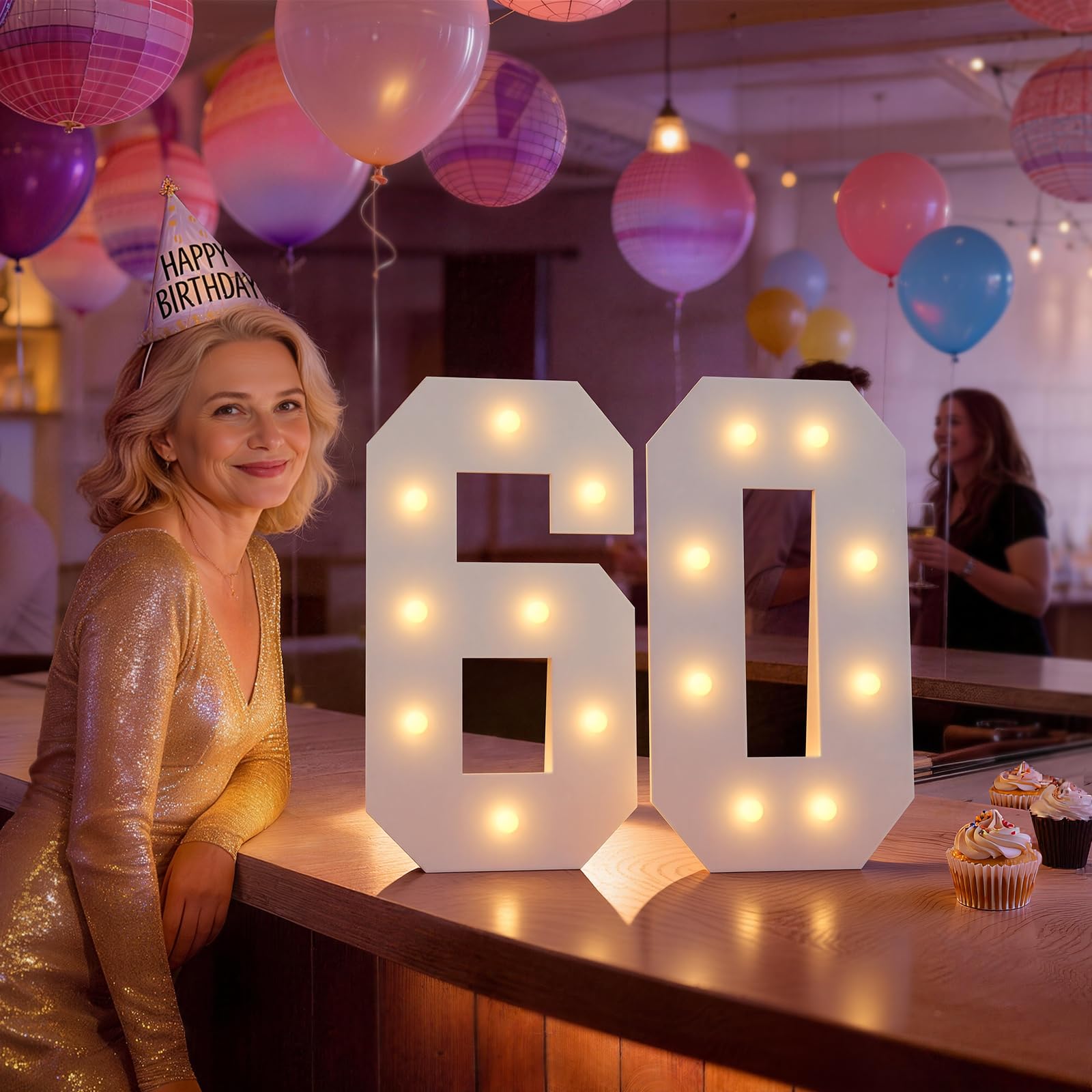 Grand panneau lumineux 70 cm chic de chapiteau pour décoration anniversaire 60 ans