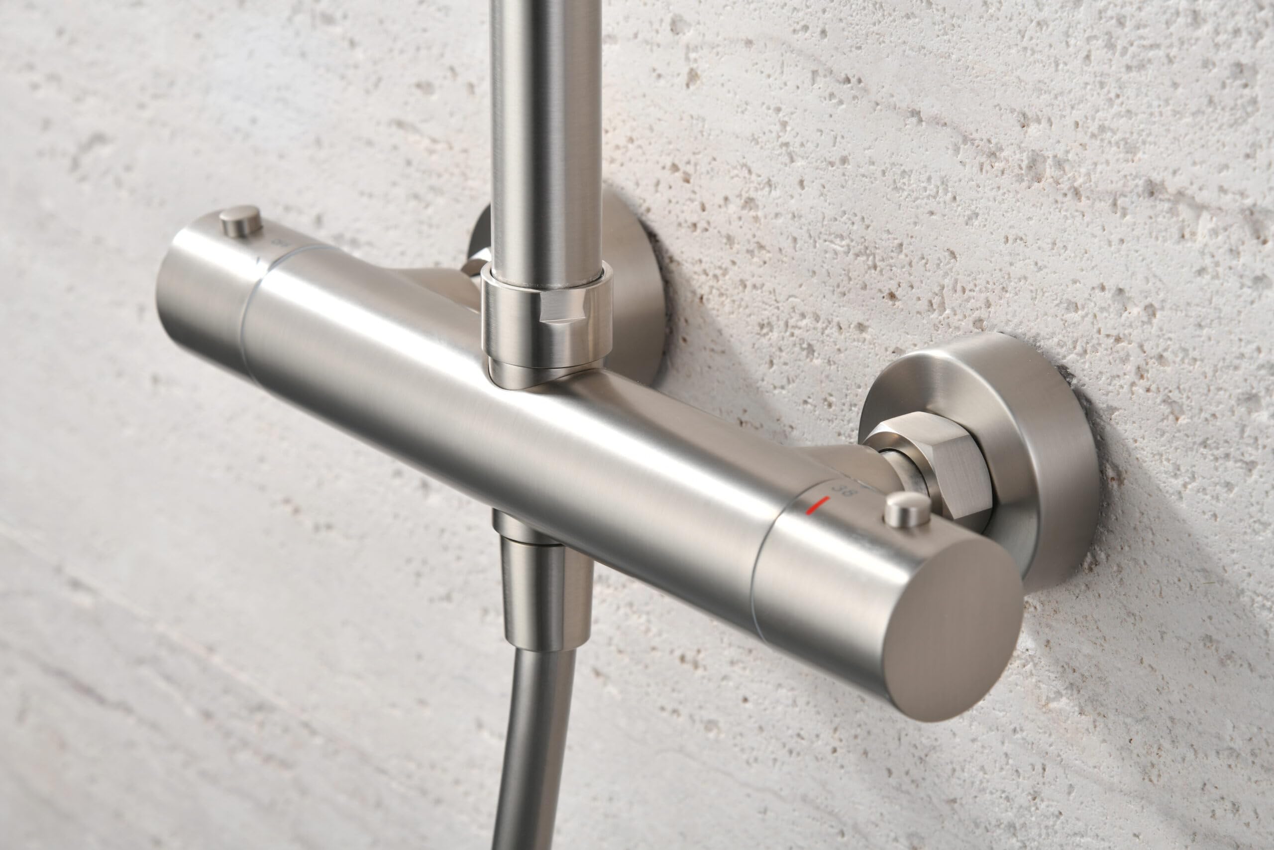 MICE Thermostatische Duschsäule, Badstange mit Thermostatarmatur aus Edelstahl und Messing, Badarmatur (gebürstetes Nickel)