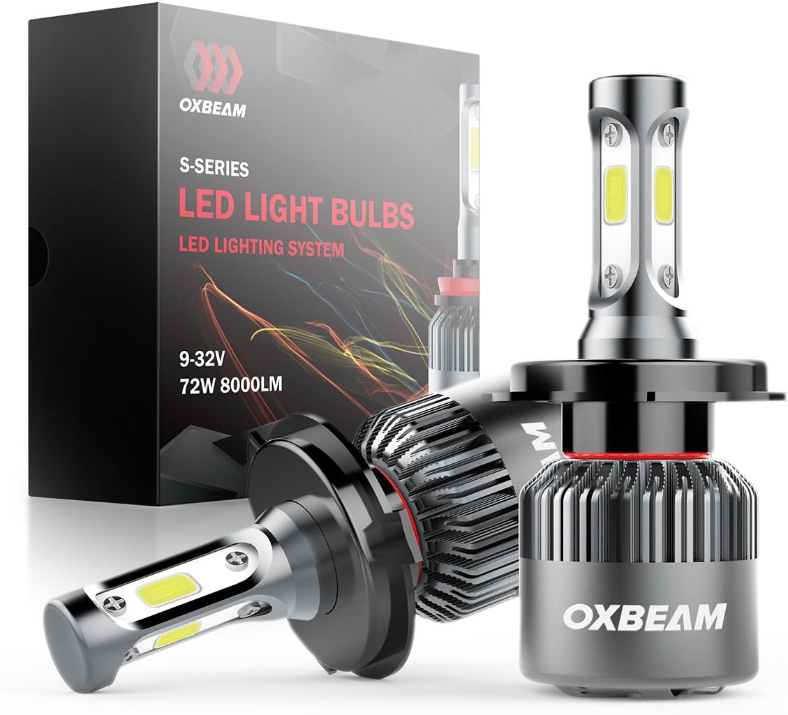 OXBEAM H4 Led Headlight Bulbs H4 9003 Hi/Lo Beam LED Bulb Conversion Kit S Series Headlight Bulb 72W 8000LM 6500K Extremely Bright Cool White (2 Pcs)