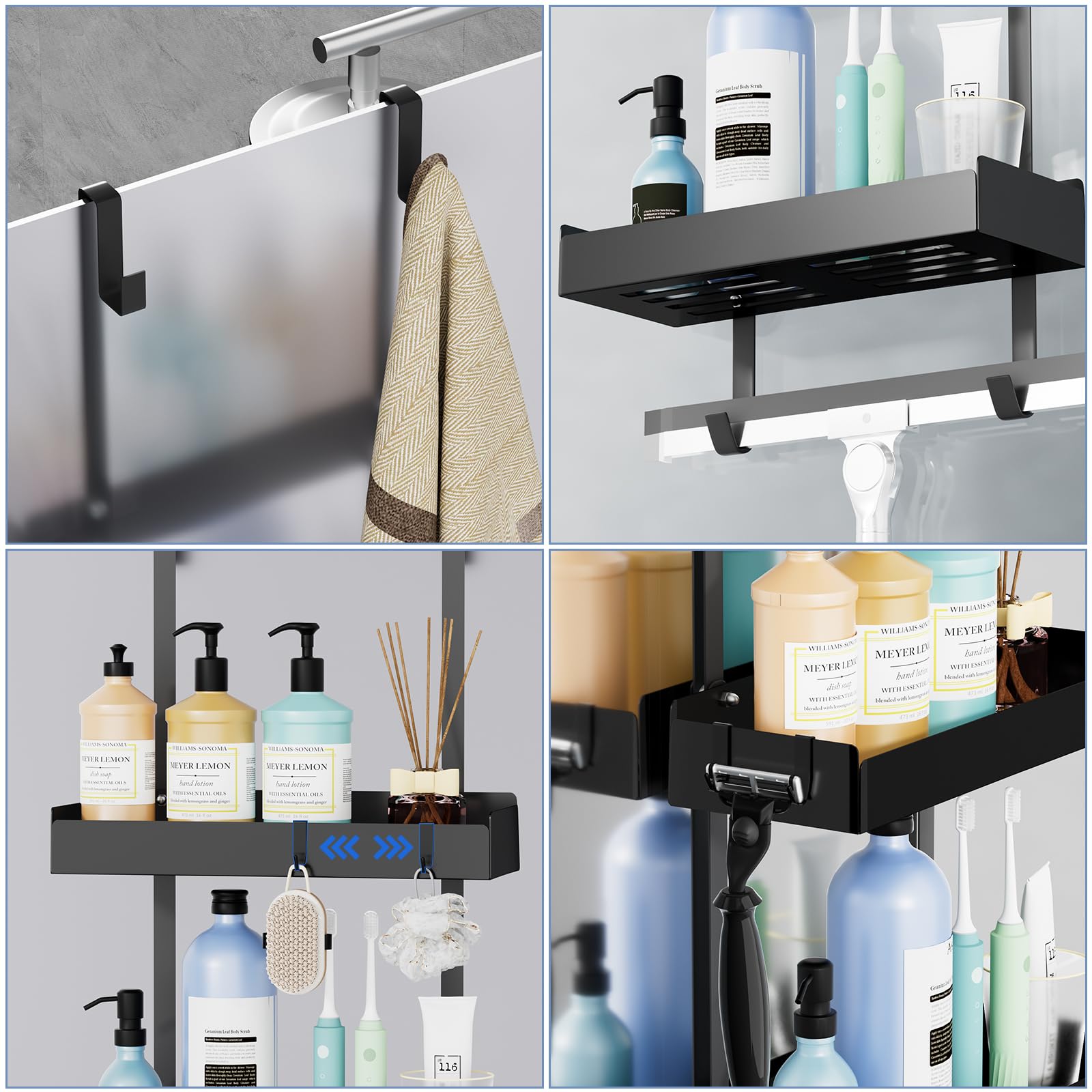 Wisfame Shower Caddy Hanging Organiser Storage, Rustproof Over Door Shower Shelf Basket No Drilling with 8 Hooks - Image 4
