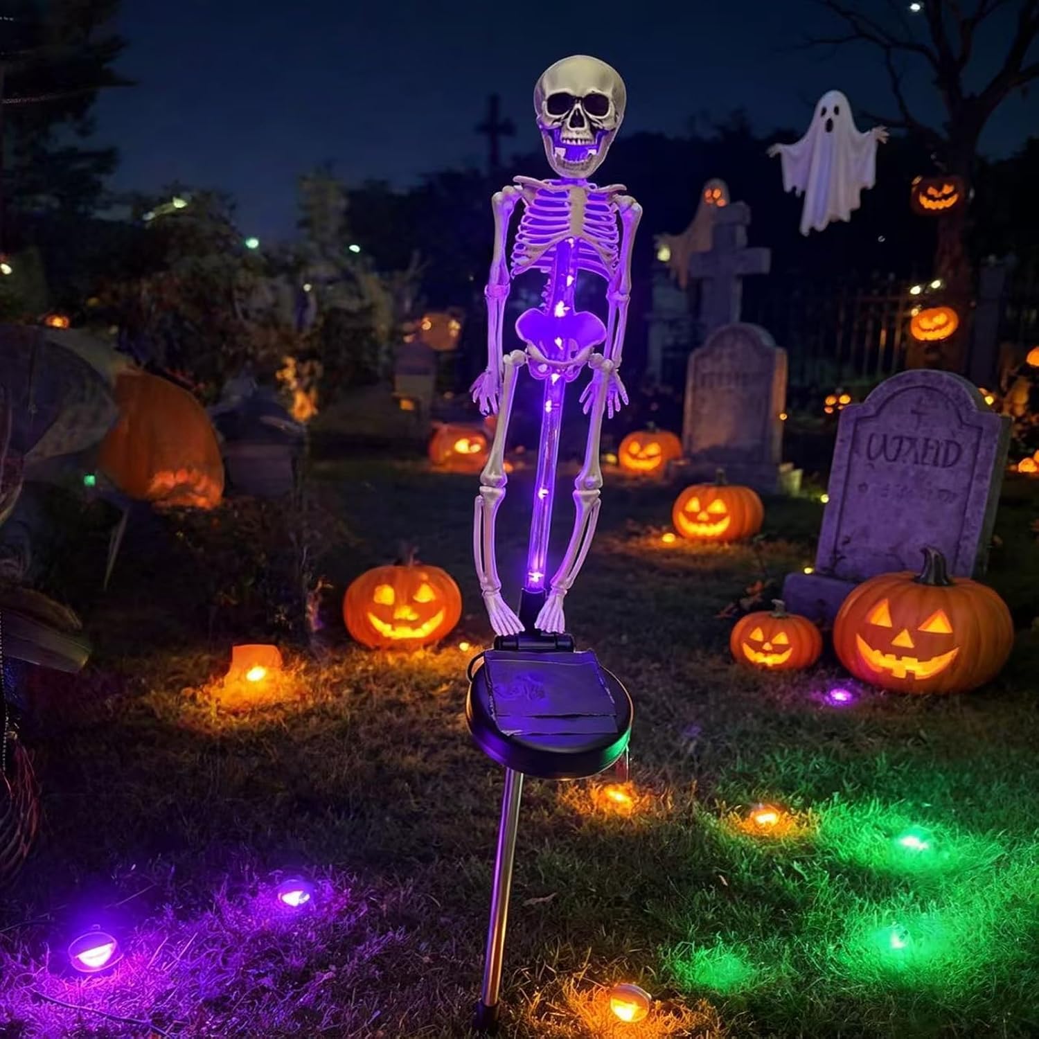 Solar Skeleton Yard Stake Halloween Decorations Garden Light (Purple) image 4