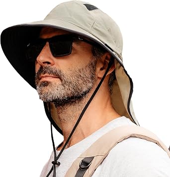 TOP-EX Wide Brim Sun Hat for Men Women with Neck Flap & Sunglass Lock