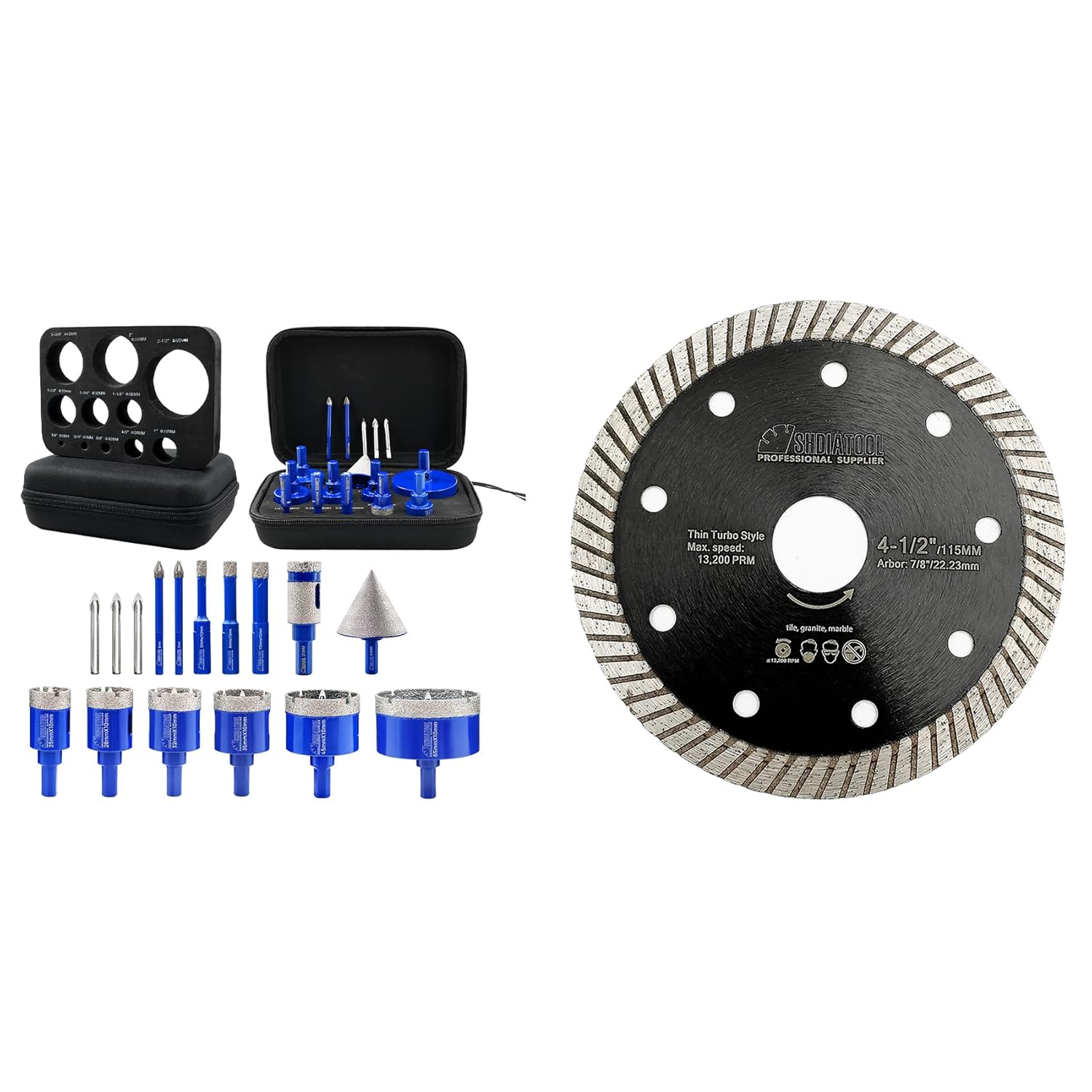 SHDIATOOL Tile Diamond Drill Bits Kit, Porcelain Hole Saw Sets, Ceramic Core Bits Cutter Drilling for Stone Marble Granite 16pcs(6/8/10/25/28/32/35/45/65MM/20MM/2/6/6MM)