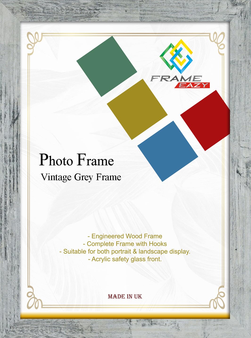 Modern Vintage Grey 30 x 20 inch Picture Frame In Multiple Colours & Sizes - Frame With Safe Perspex Front & Wall Mounting - 30" x 20" Photo Frame (76.2 x 50.8cm)