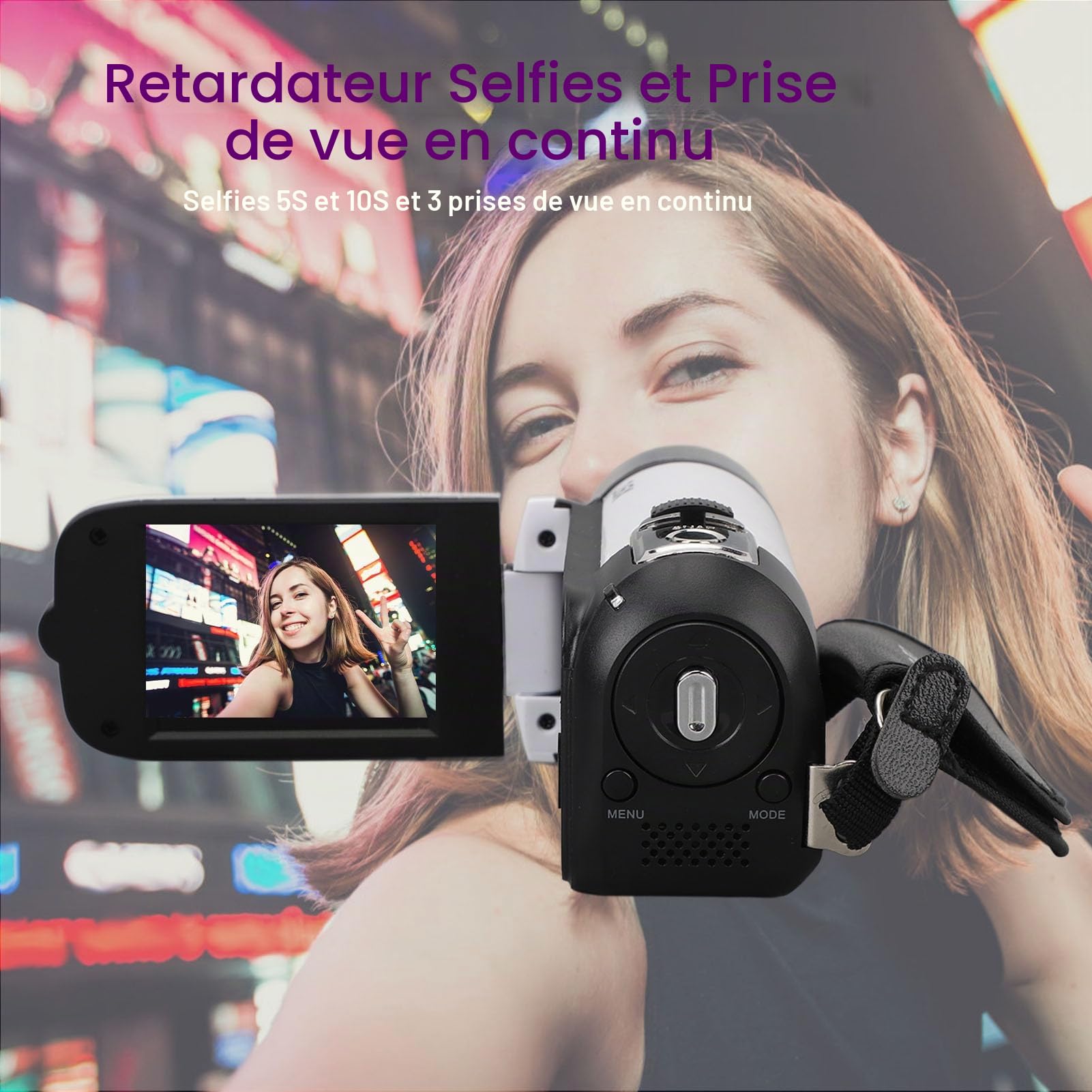 Bewinner Caméra DV 16 MP,Zoom numérique 16X, Appareil Photo 1080P avec écran LCD de 2,7 Pouces, Anti-Vibration, Selfie avec minuterie e, Enchufe européen 100-240 V