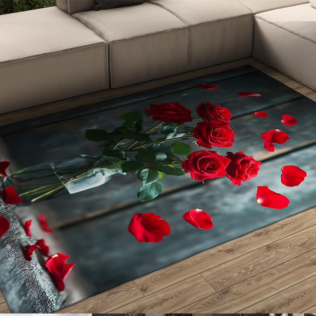 Tapis cuisine romantique rose rouge idéal décoration ferme campagnarde