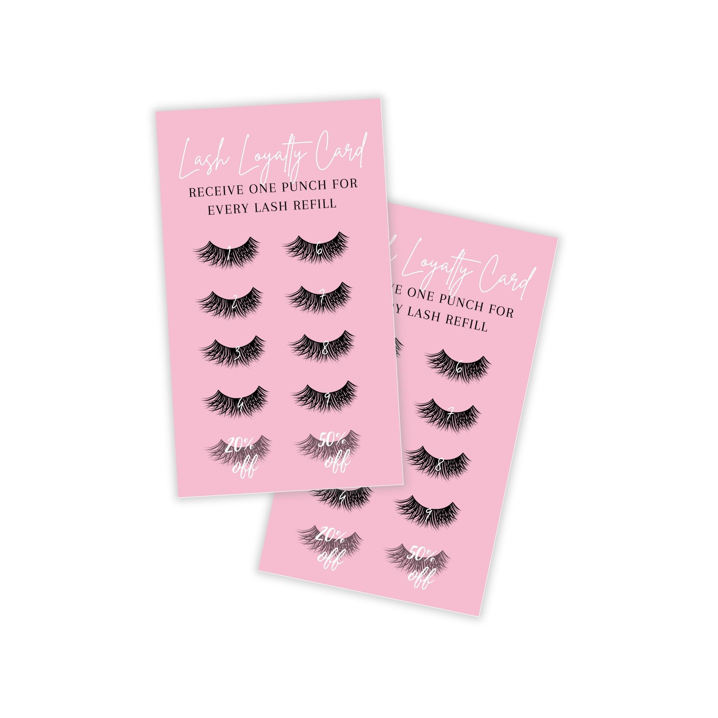 Boutique Marketing LLC Lash Extension Loyalty Discount Cards 50 Pack 3.5 x 2 inches Business Card Size Snatched Lashes Pink Card Design, black, white,