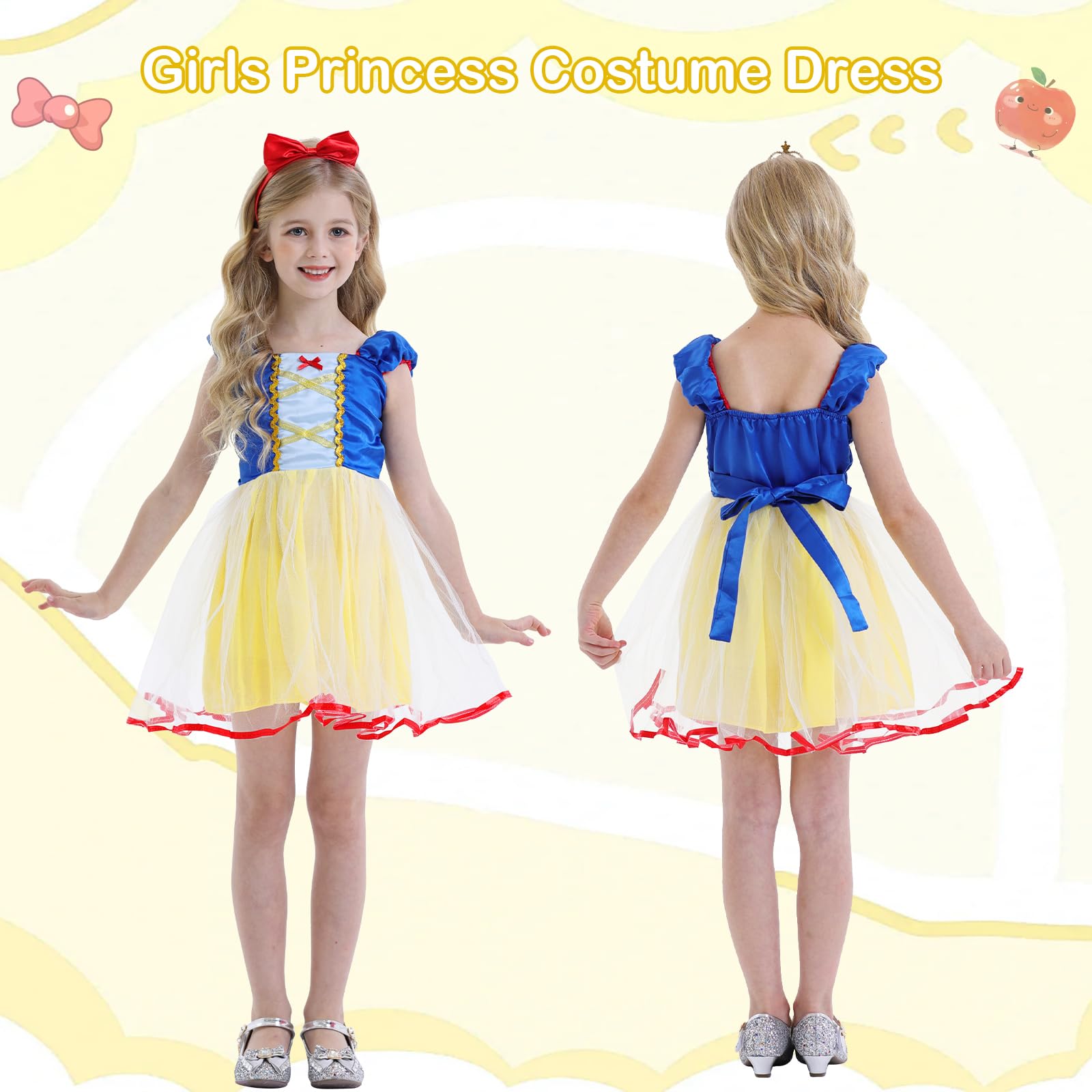 Berich Princess Costume Kids with 3PCS Princess Costumes for Girls Halloween Outfit Christmas Gifts World Book Day Costumes Week Dressing up Kids Dress 4-5 Years(Yellow,130) - Image 4