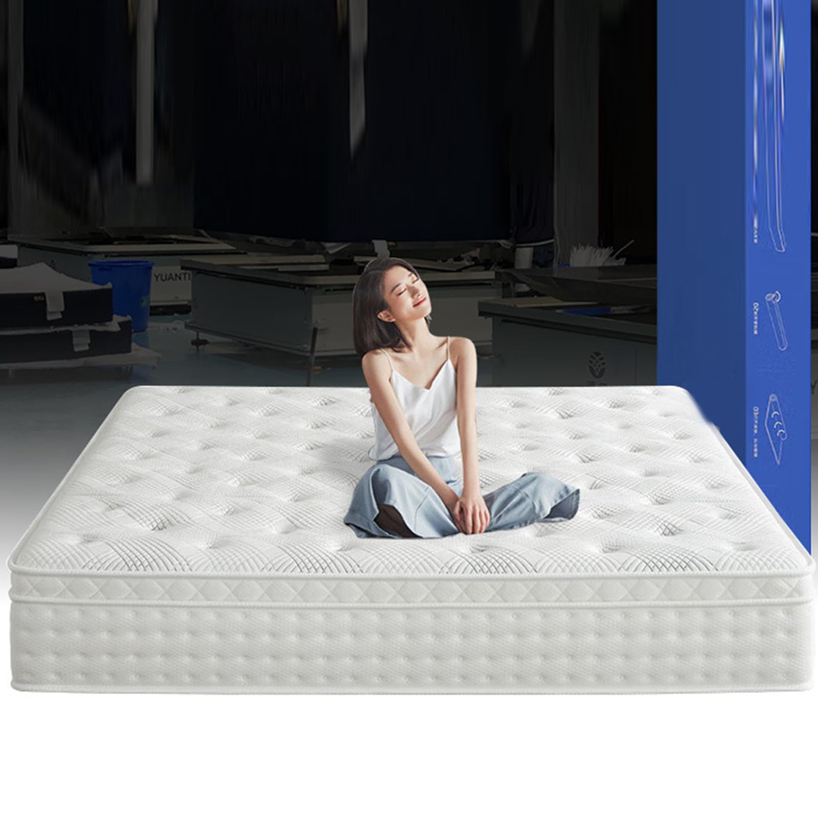 Materasso ibrido queen size in una scatola con molle insacchettate in morbida schiuma forte supporto bordo 27 cm medio rigido 200 x 220 cm