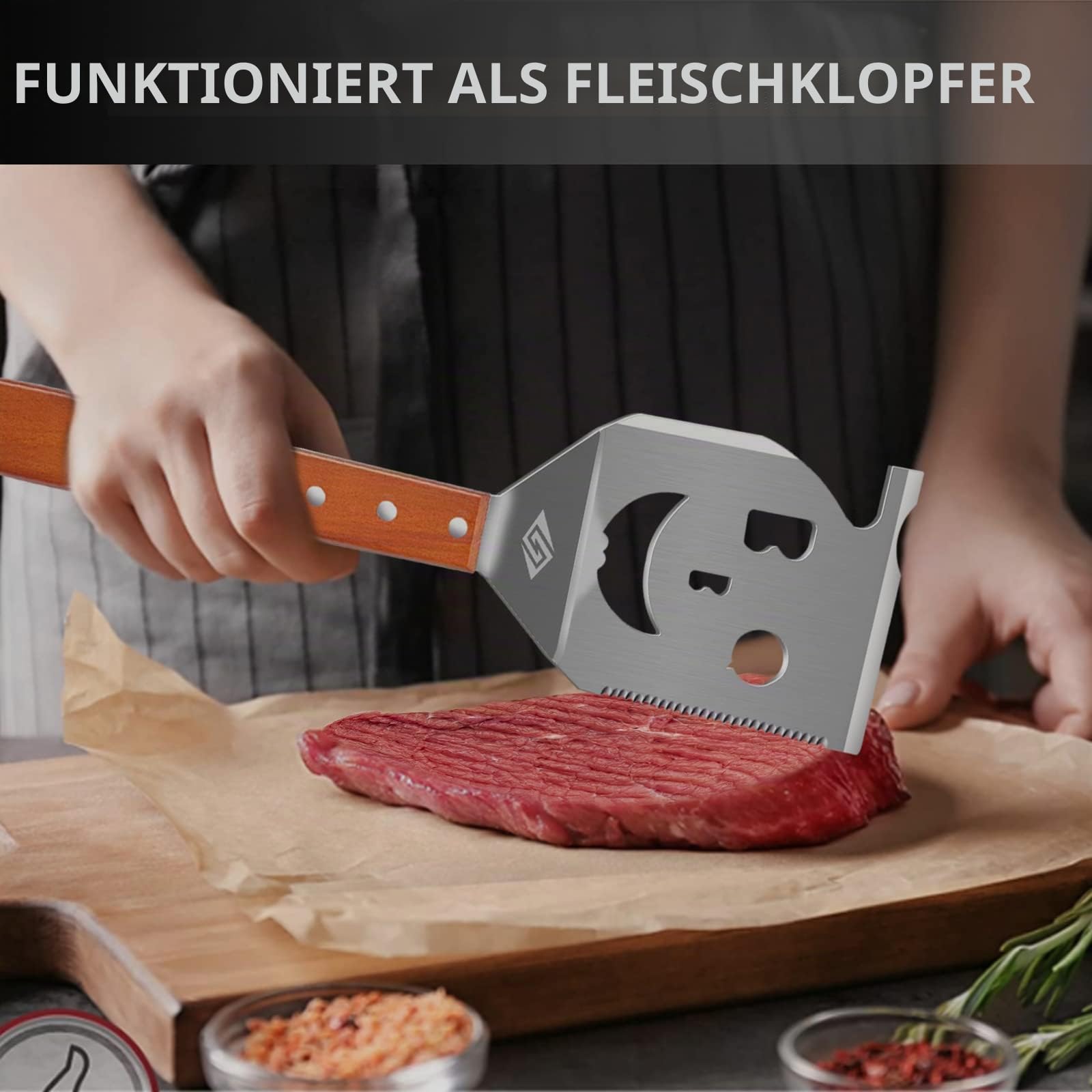 Grillspatel für Grill, 7-in-1-Grillwerkzeug für Grill,Multifunktion Grillwerkzeug, Papa-Geschenke, Geschenke für Männer.