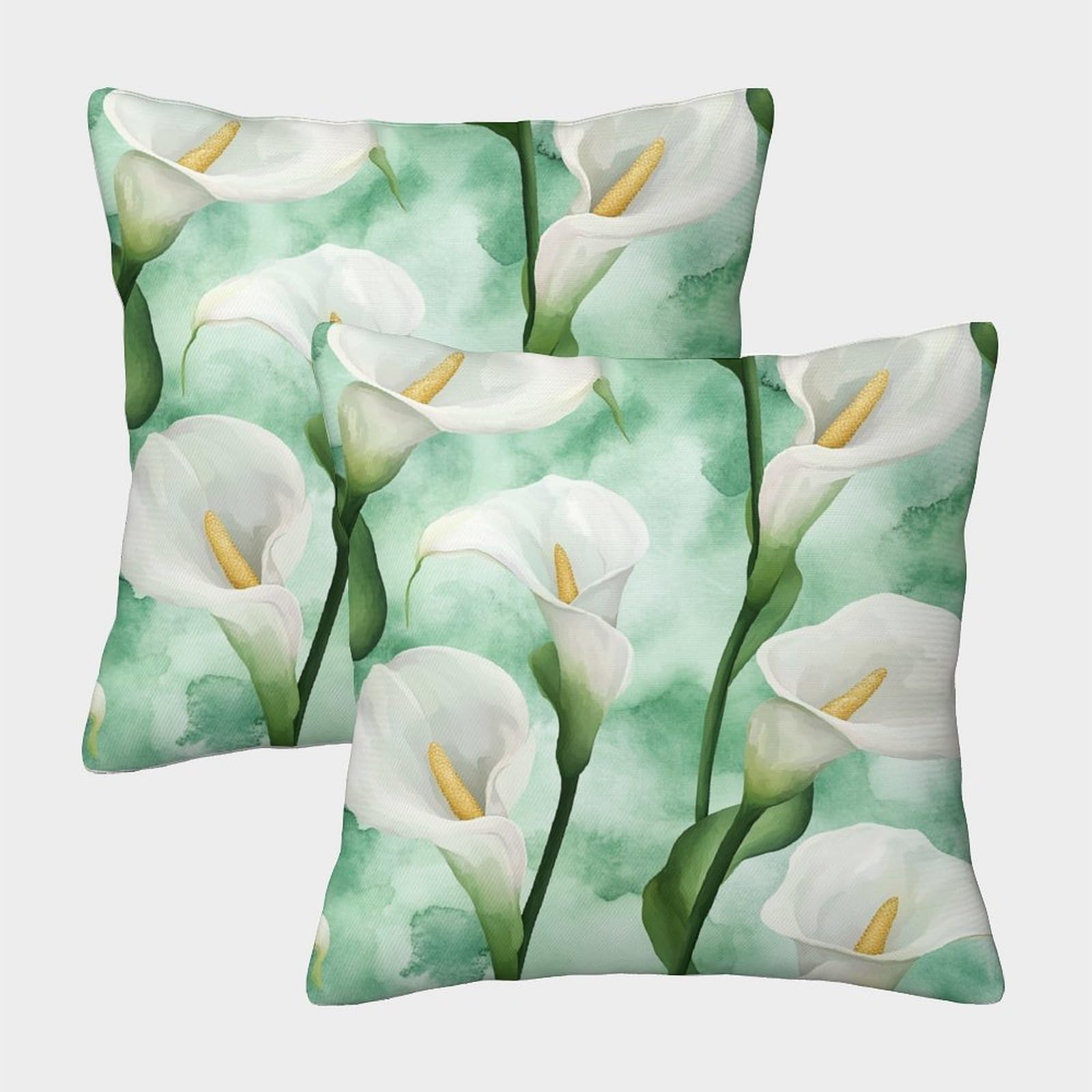 kaiyun 2 Pack Calla Lily,Watercolor Style Luxury Digital Printed Soft 3D Themed Square Cushion Cover 50x50cm