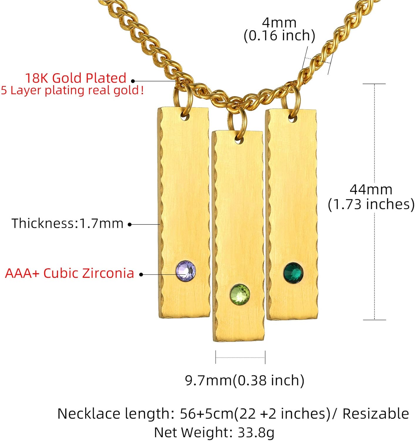 GOLDCHIC JEWELRY Personalized Birthstone Name Necklaces for Men Women, Engraved Family Names Necklace with Birthstone Vertical Bar Necklace, Pendant for Husband/Father/Grandma/Wife Birthday Gifts