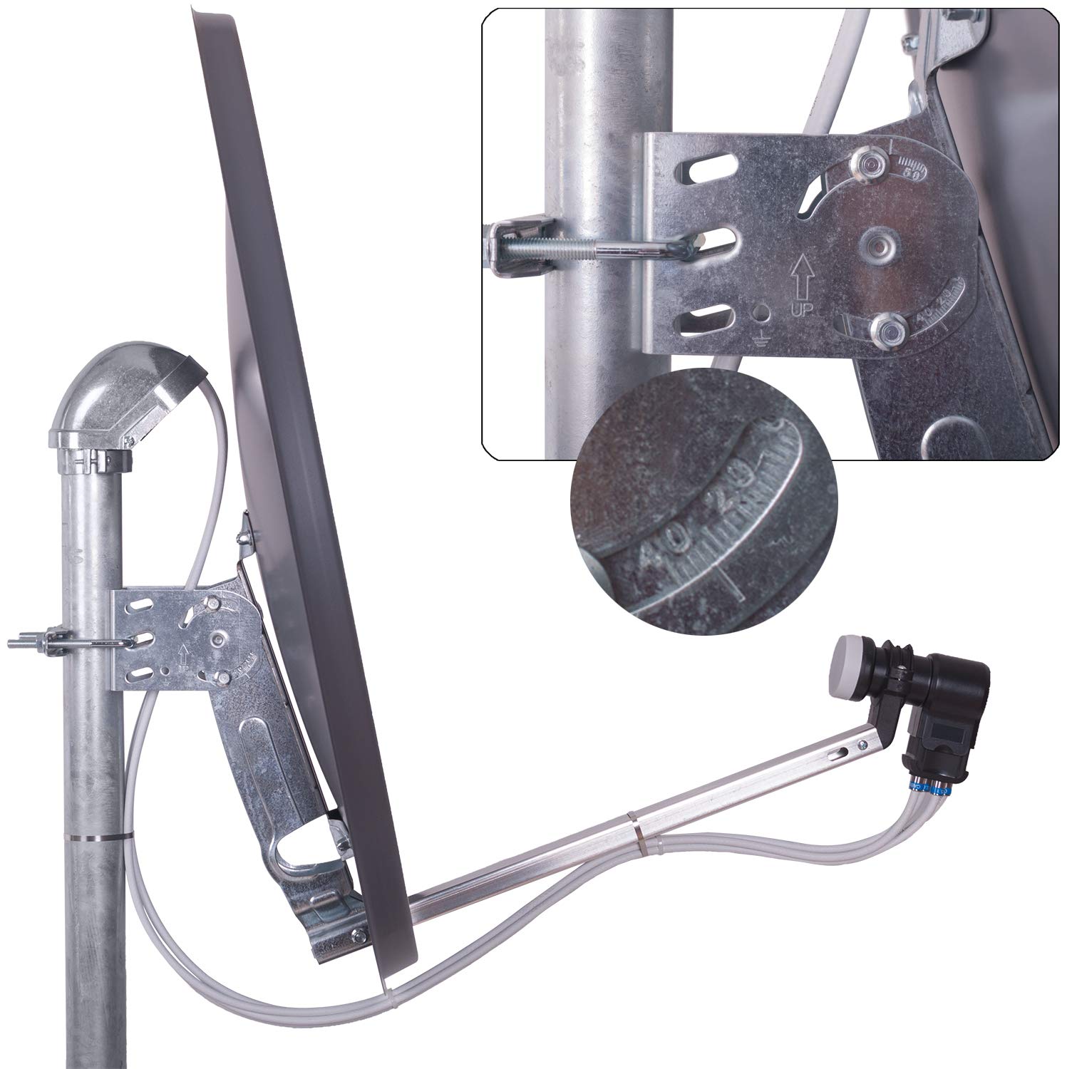DUR-line MDA 80cm Anthrazit Aluminium Satellitenschüssel mit LNB Feedhalterung Sat Antenne Digital Camping Astra 19,2° DVB-S/S2 Full HD 4K