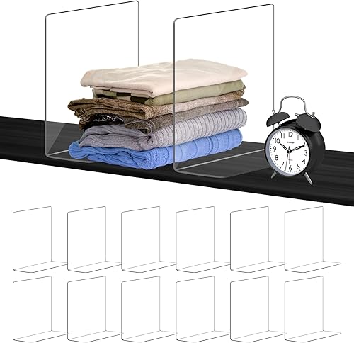 Miniatura 14 de OKPOW Separadores de estantes acrílicos para organización del armario: paquete de 8 separadores de estantes transparentes altos y duraderos para