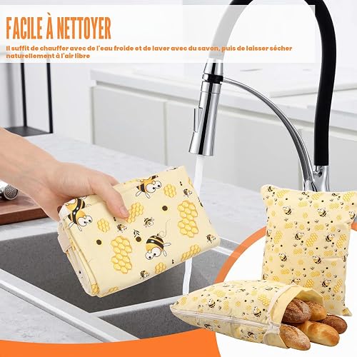 2 Pieces Beeswax Bread Bags 43cm×33cm, Reusable Bread Bags for Keeping Fresh with L Zipper and Handle, Bread Freshener Bags, Beeswax Bags - 6