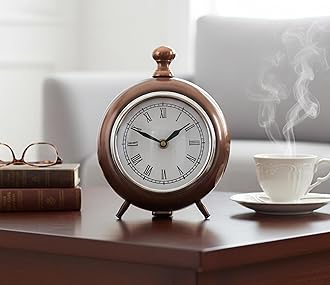 ESPLANADE European Style Vintage Clock Table Desk Shelf Clock - Metal - Copper Finish - 7" Inches