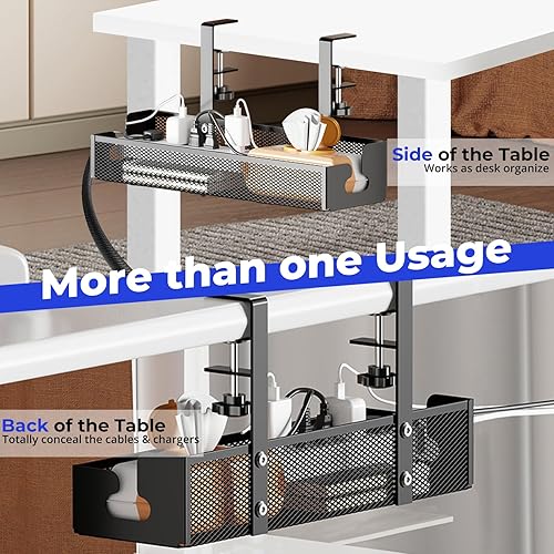 Miniatura 6 de Bandeja de organización de cables para debajo del escritorio, color negro, kit de organización de cables de 15.7 pulgadas, sin caja de taladro,