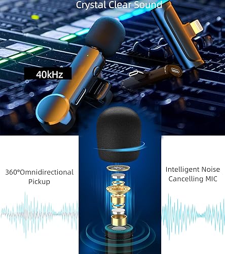 Miniatura 6 de NPTCL Paquete de 2 micrófonos Lavalier USB C Wireless Lav Mic para teléfono Android, cancelación de ruido, mini micrófono de solapa tipo C para