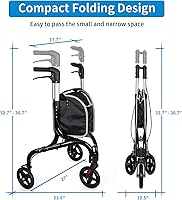 Vista 2 de Planetwalk - Andador con ruedas prémium de 3 ruedas para personas mayores, andador plegable ultraligero para ancianos, ayuda de movilidad de tres