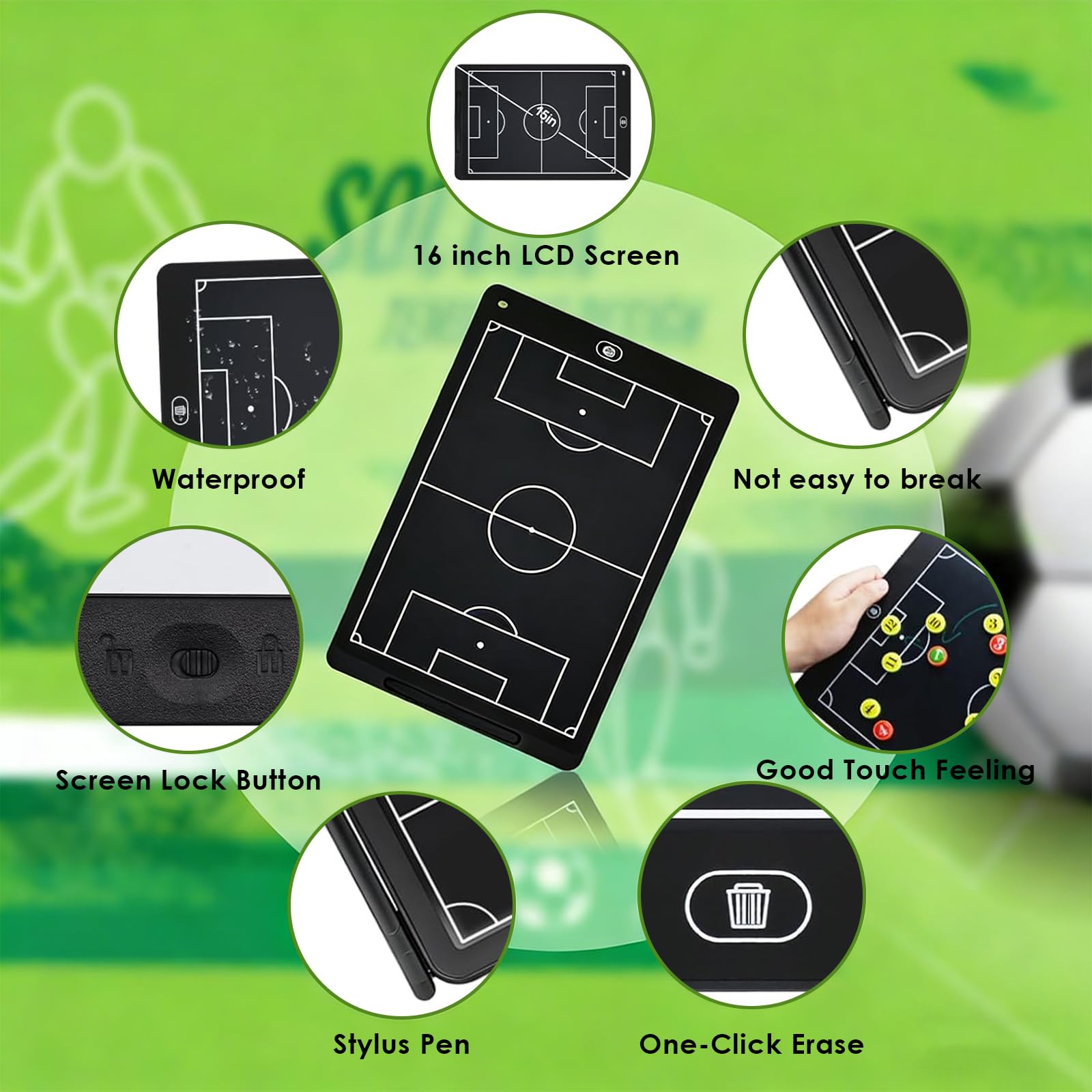 Tavola Tattica Calcio Magnetica AURIVEE 16″ LCD – Lavagna Riusabile con Stilo e Pedine Magnetiche, per Allenatori, Giocatori, Allenamento