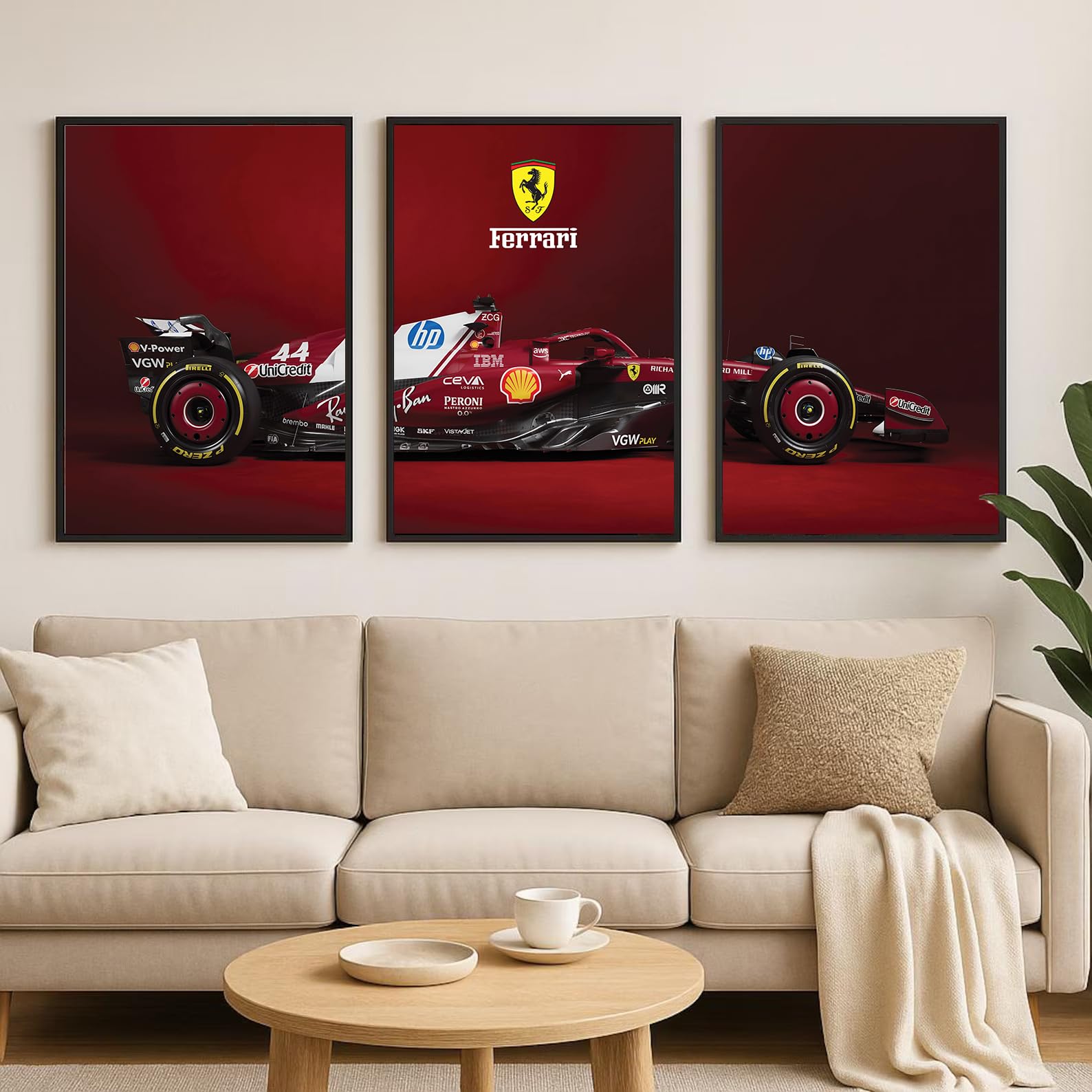 Gamya Big Formula 1 F1 Cars Framed Aesthetic Posters For Wall Decoration, Bedroom, Living Room, Gift Item For Boys | Set of 3 (13x19 Inches) (Ferrari Red (Black Frames))