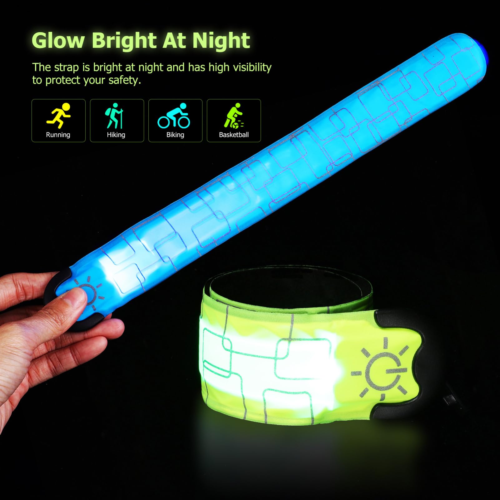 SUPVOX Lot De 4 Bracelets LED À Claquer Éclairage De Nuit pour Bras Ou Poignet 3 Modes De Clignotement Rechargeables pour Cyclisme Jogging