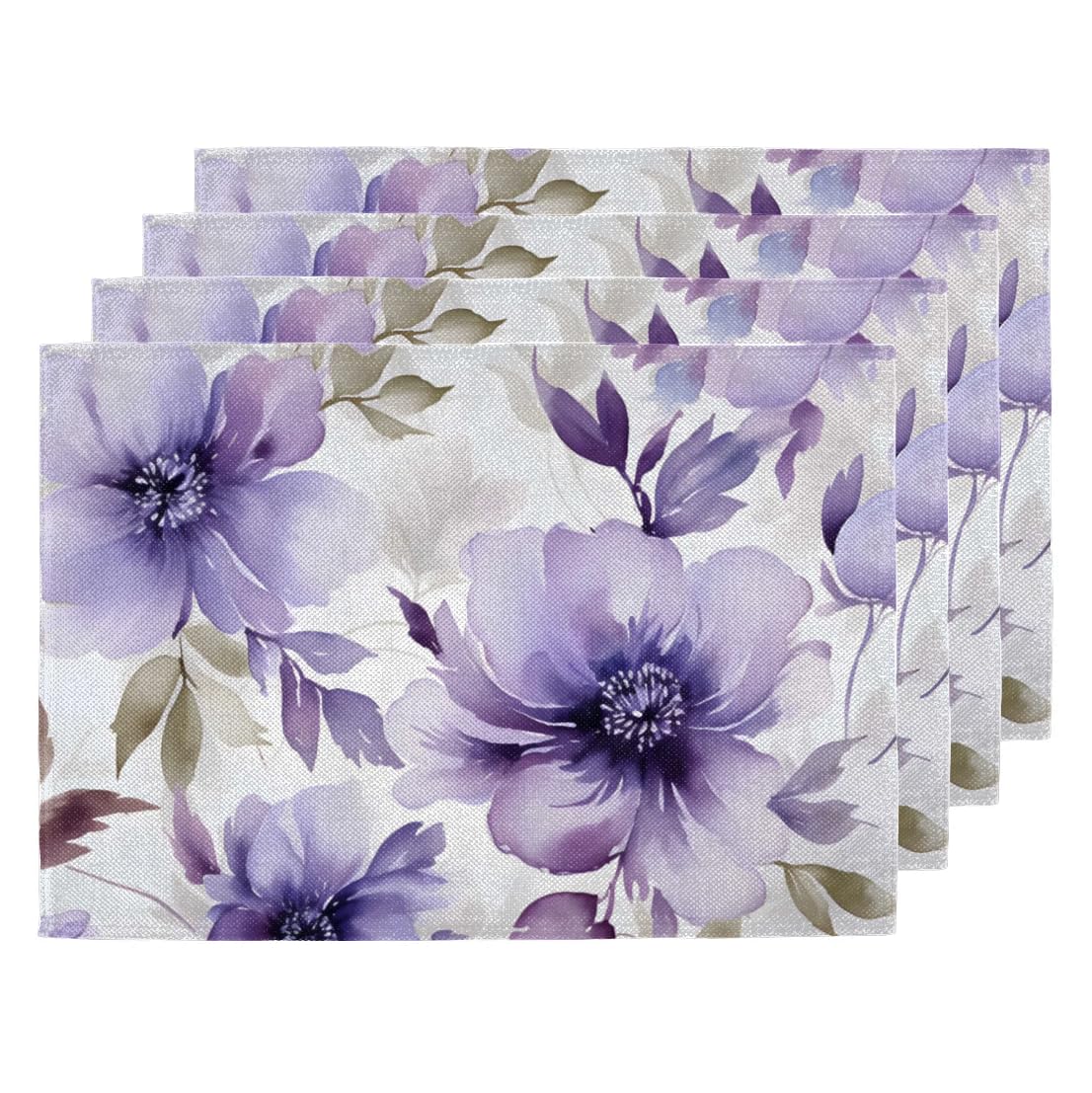 Juego de 4 manteles individuales florales morados, resistentes al calor, 12 x 18 pulgadas, lavables, juego de manteles individuales de lino antideslizantes para decoración de mesa de cocina y comedor