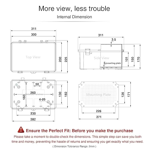 Miniatura 26 de QILIPSU - Caja de conexiones de acero inoxidable con tapa, bisagras y placa de montaje, universal, impermeable IP67, plástico ABS, gris, recinto