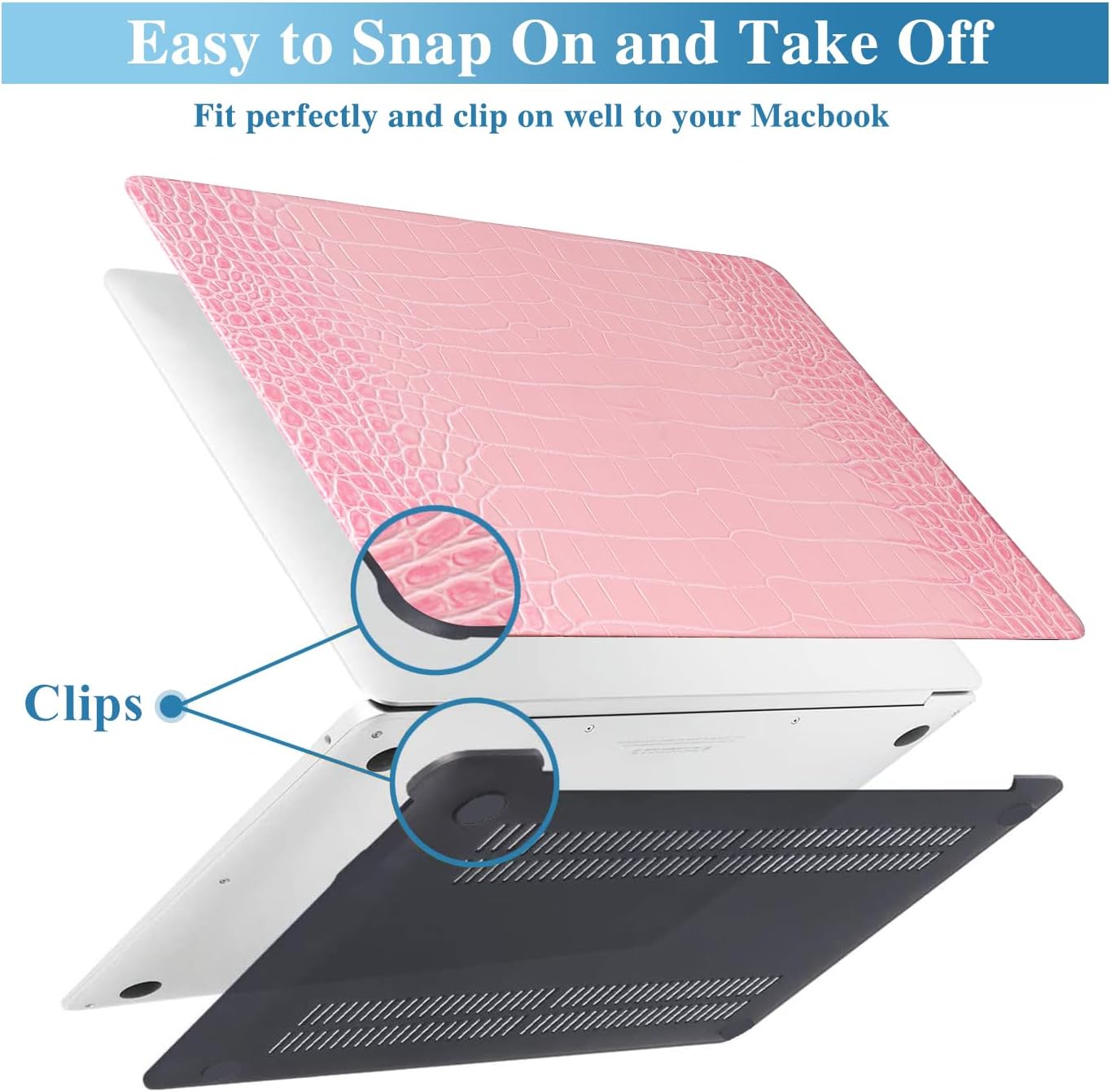 KEROM Compatible with Crocodile MacBook Pro 13 Inch Case 2026 2022-2016 M2 M1 A2338 A2289 A2251 A2159 A1989 A1706 A1708, Textured Aligator Skin Snakeskin PU Leather Hardshell & Keyboard Cover, Pink