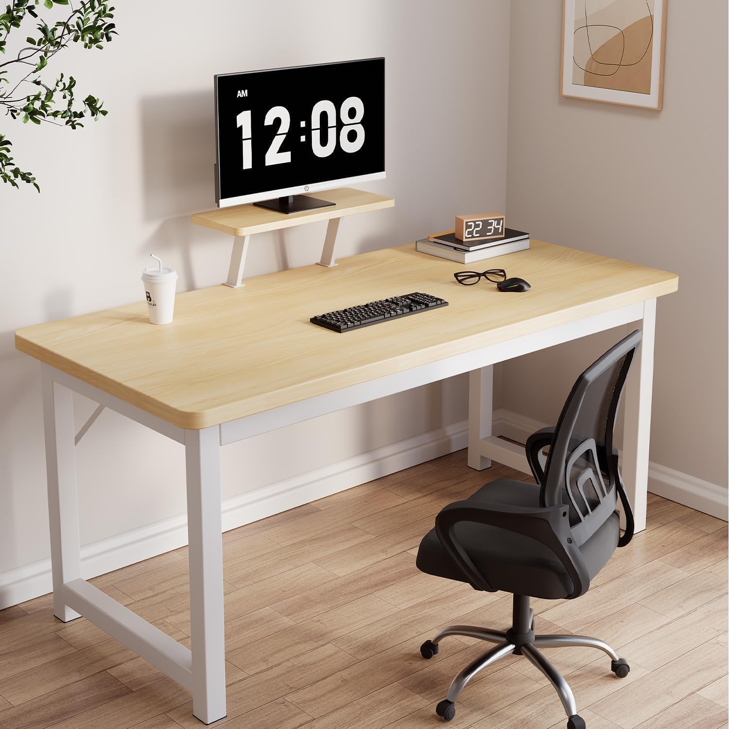 HDOFM 31.5 Inch Computer Desk，Small Desk with Monitor Stand，Student Study Table for Home Office.