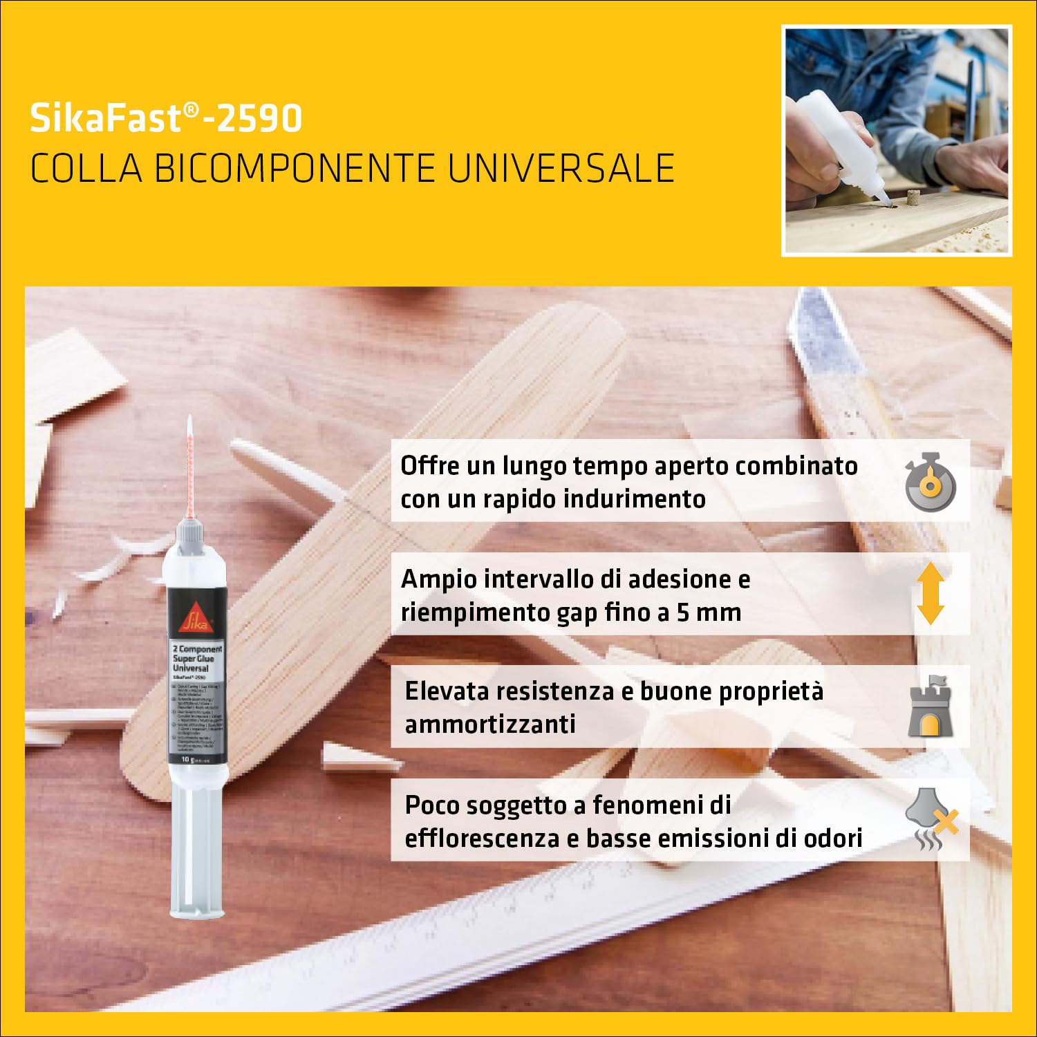 SIKA - Super colla bicomponente rapida - SikaFast 2590 - Ricostruisce pezzi rotti e ripara ogni materiale in pochi minuti - Indurimento velocissimo per un fissaggio magico - 10ml