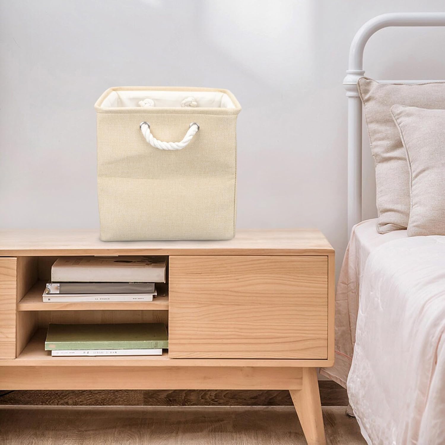 Khaki Cloth Foldable Storage Basket for Books and Toys image 4