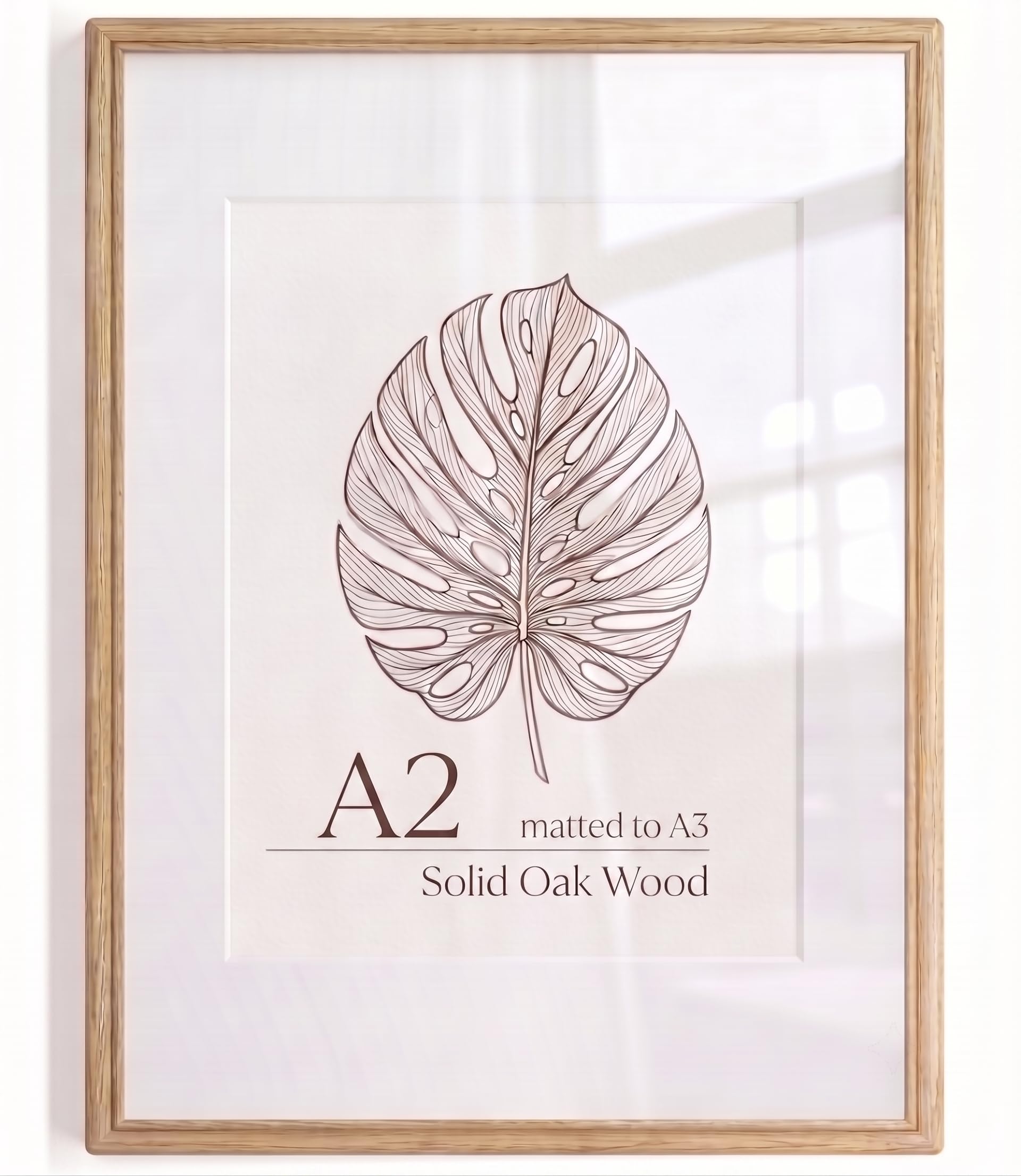 KovaScape A2 Picture Frame, Solid Oak Wood Frame, Double Arc Round Corner Hand Craft Poster Frame, A2(420x594mm) Matted to A3, A2(420 by 594mm) Frame with HD Real Glass,Wall Display,Pack of 1