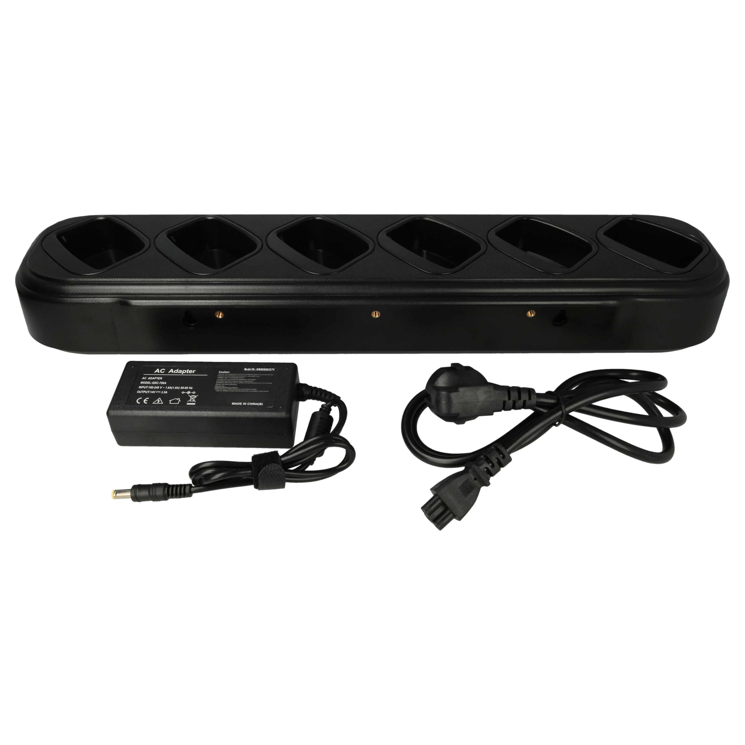 vhbw Cargador 6 Compartimentos Compatible con Motorola NNTN5510BR baterías de Radio - Estación de Carga + Fuente de alimentación, 8,4 V, 0,4 A