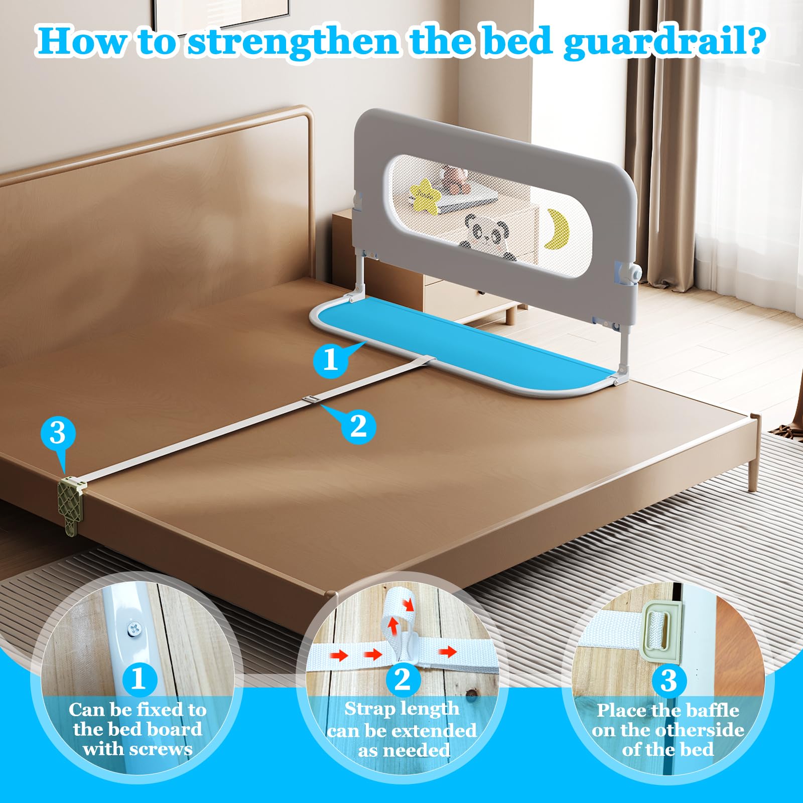 Barandilla de protección para cama de bebé para niños pequeños, altura ajustable, barandilla abatible hacia abajo, protectores laterales de seguridad extra altos para niños – Barandilla de cama
