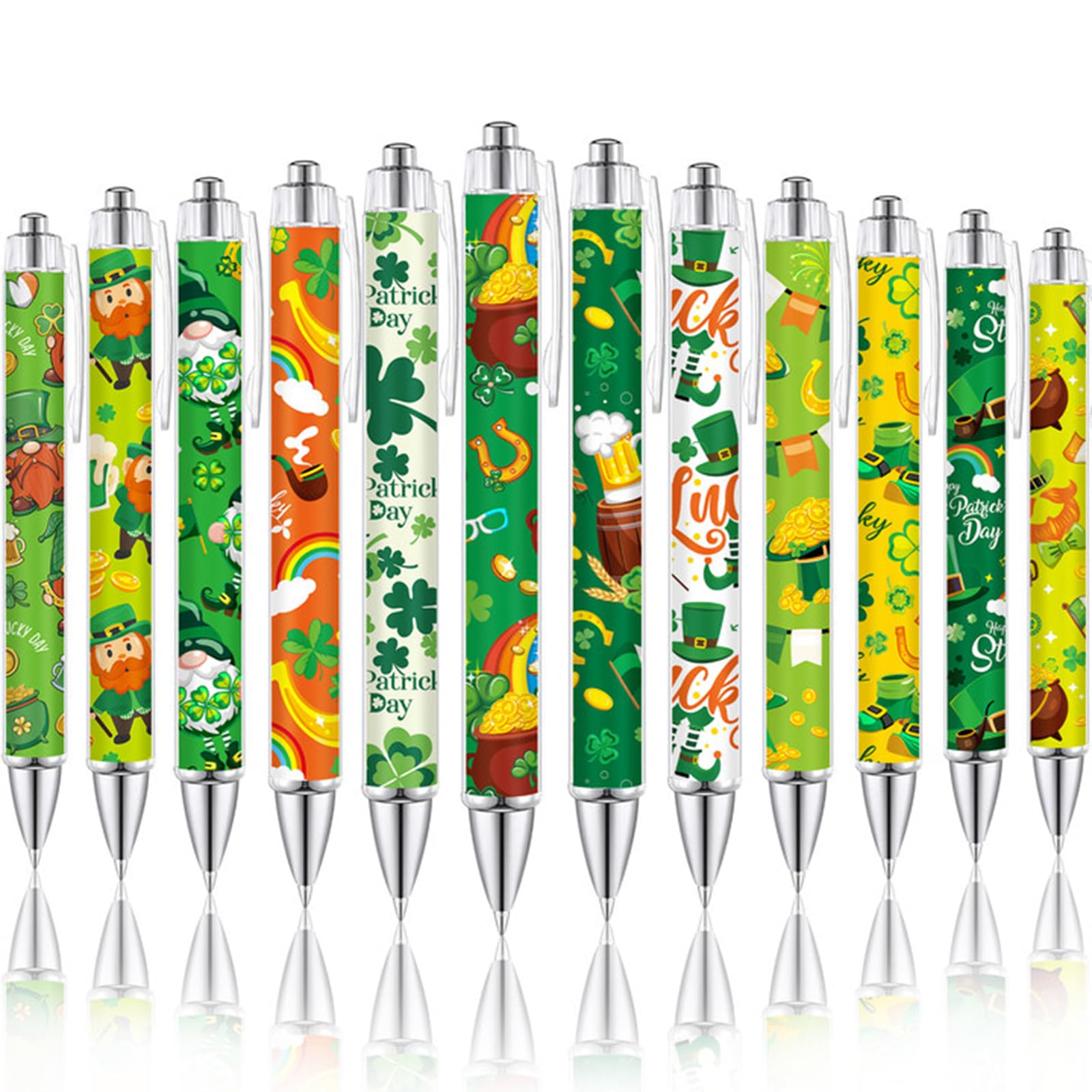ChYoung St Patricks Day Decorations Pretty Fancy Personalised Pens for Women Girls 24 Pcs Floral Ballpoint Pens Sparkly Funky Flower Pens 1.0 mm Black Ink Smooth Writing Pens Sets for Ladies Adults