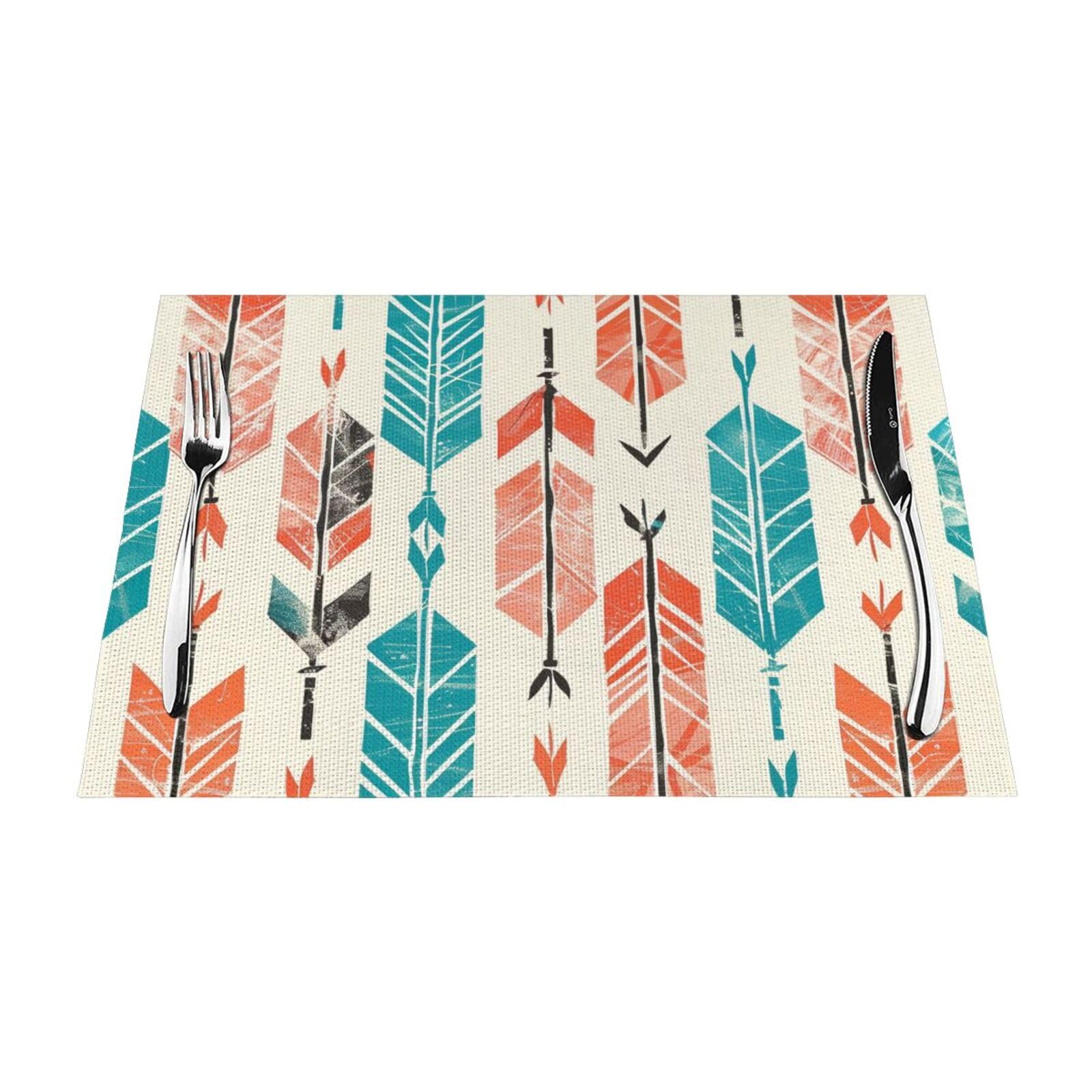 Coral and Teal Arrows Printed PVC Placemat 6 PCS for Kitchen Dining Table Heat-resistand Washable Table Mats 18x12 in