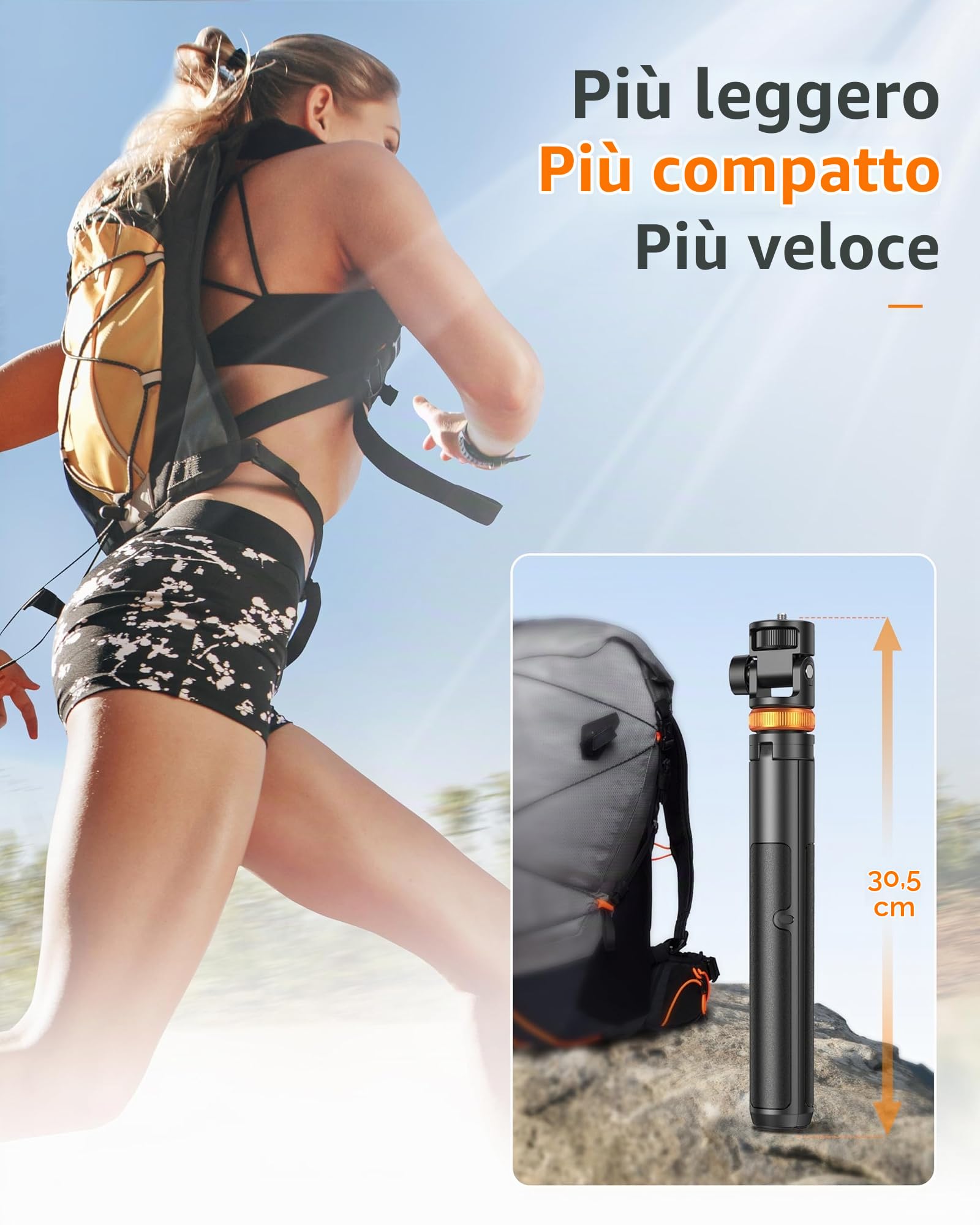 eucos Treppiede per cellulare per smartphone e bastone per selfie con telecomando, 158 cm, componenti strutturali e segmento estensibile, estensibile, girevole, per iPhone/Android