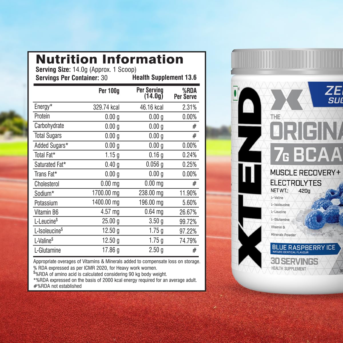 XTEND Original BCAA Powder (Blue Raspberry Ice), 7g BCAAs in 2:1:1 Ratio, Intra Workout Support with Glutamine & Electrolytes, Amino Acids for Hydration & Muscle Recovery, 420 gm, 30 Servings — Amazon image 6