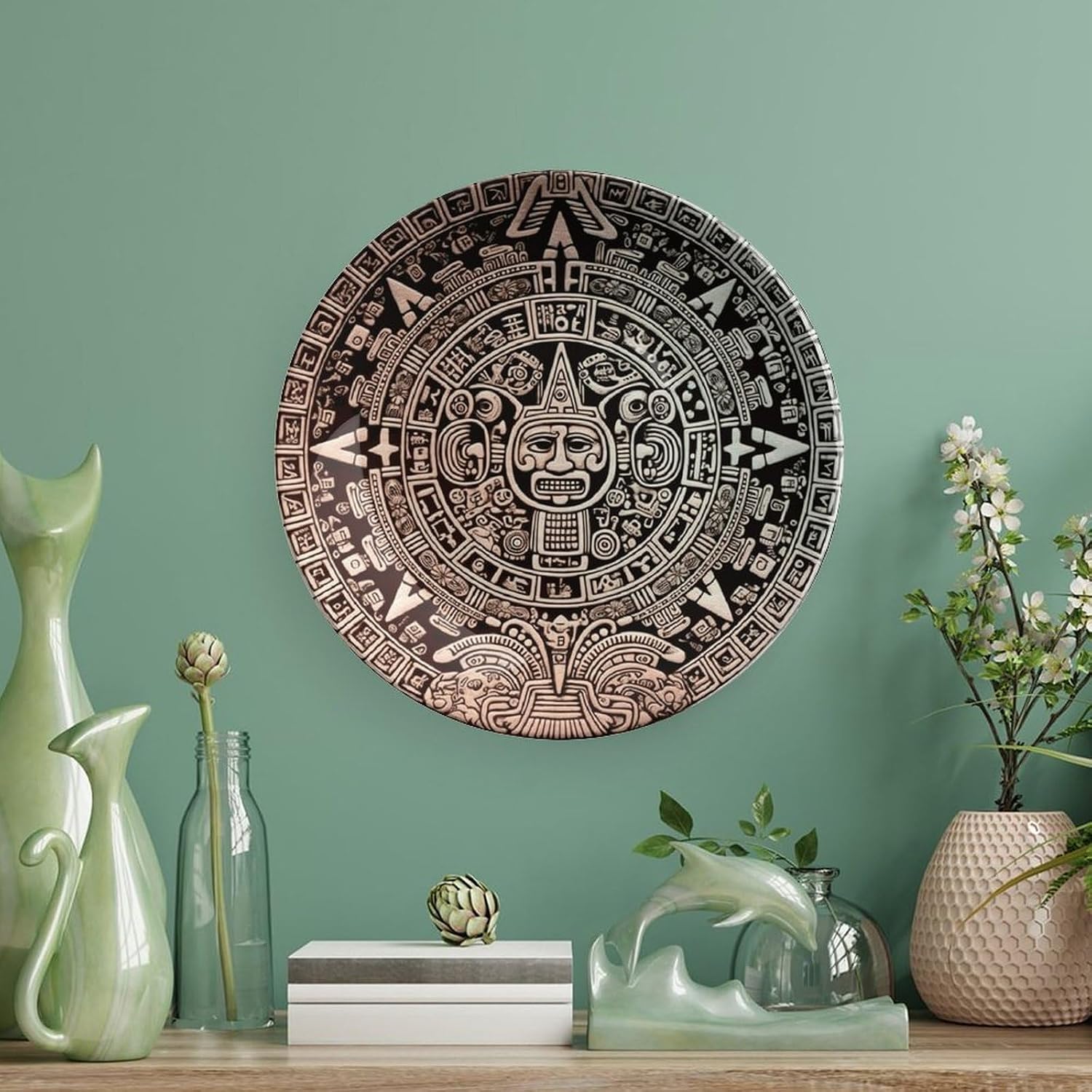 Ceramic Mayan Calendar End of The World Decorative Plate for Wall Hanging 6inch Large Bone China Dinner Plates with Display Stand Porcelain Art Dish for Home Kitchen Office Wedding Gift Farmhouse Deco image 5