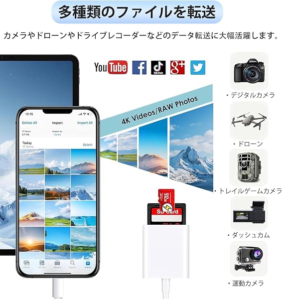 SDカードリーダー sdカード タイプc リーダー 【2026新登場】 Type-C メモリカードリーダー 2in1 SD/TFカード 変換アダプタ OTG機能 設定不要 高速伝送 双方向転送 写真/ビデオ/ファイル iPhone17用 カードリーダー iPhone16/15用 タイプC スマホ/MacBook/PC/Galaxy/Android/USB Cなど機器に適用 - 4