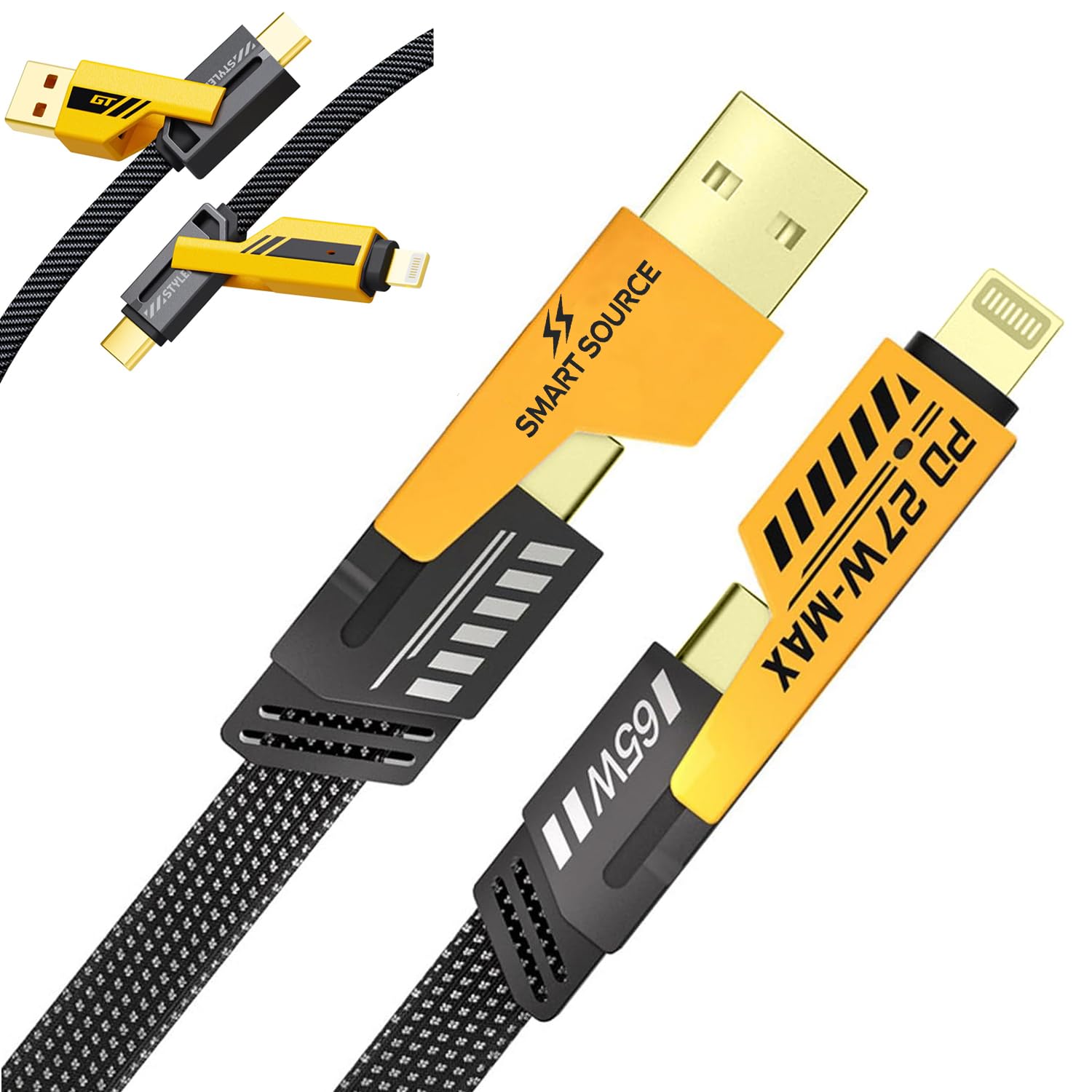 4 IN 1 Multi-function 65W Super Fast USB C Cable, Gold Plated 27W USB C To Lightning Cable, Compatible with Mac Book Pro, iPhone 15 14 13 12 Series Samsung S24 Ultra S23 S22【1M】