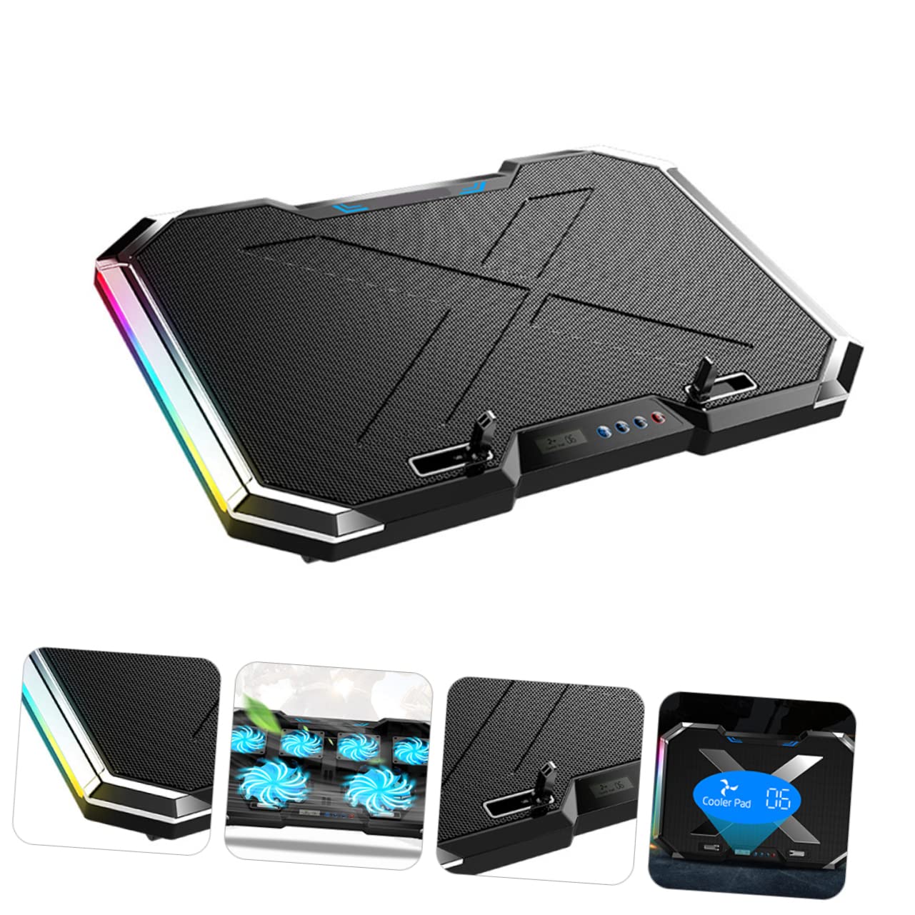jojofuny Support de Refroidissement en Alliage pour Base Ventilée Réglage 7 Angles, Éclairage Rvb Ordinateur Portable de Jeu Usage Gaming