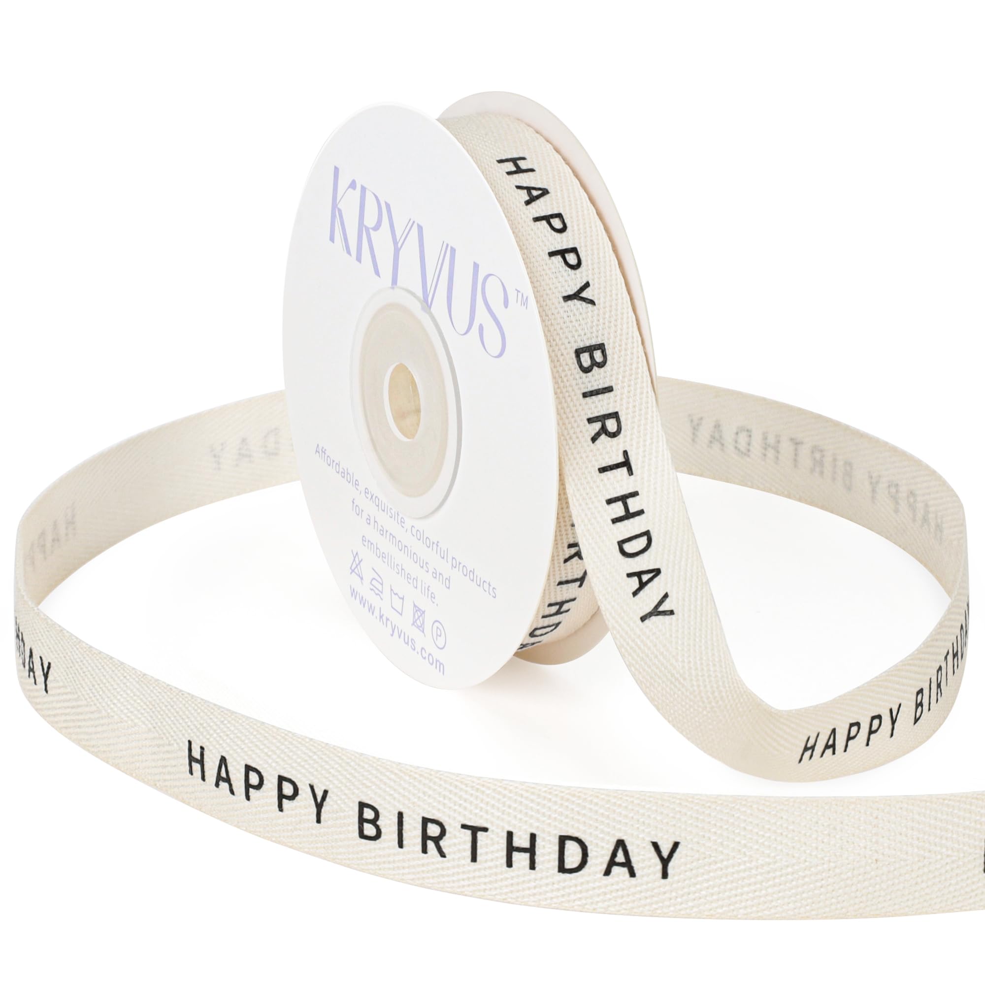 Kryvus Happy Birthday Ribbon - 16mm x 11 Metres Natural Twill Tape Ribbon, Cotton Herringbone Ribbons for Gift Wrapping, Birthdays, Party Decor, Anniversaries, Christmas Presents & Craft Projects โ image 1